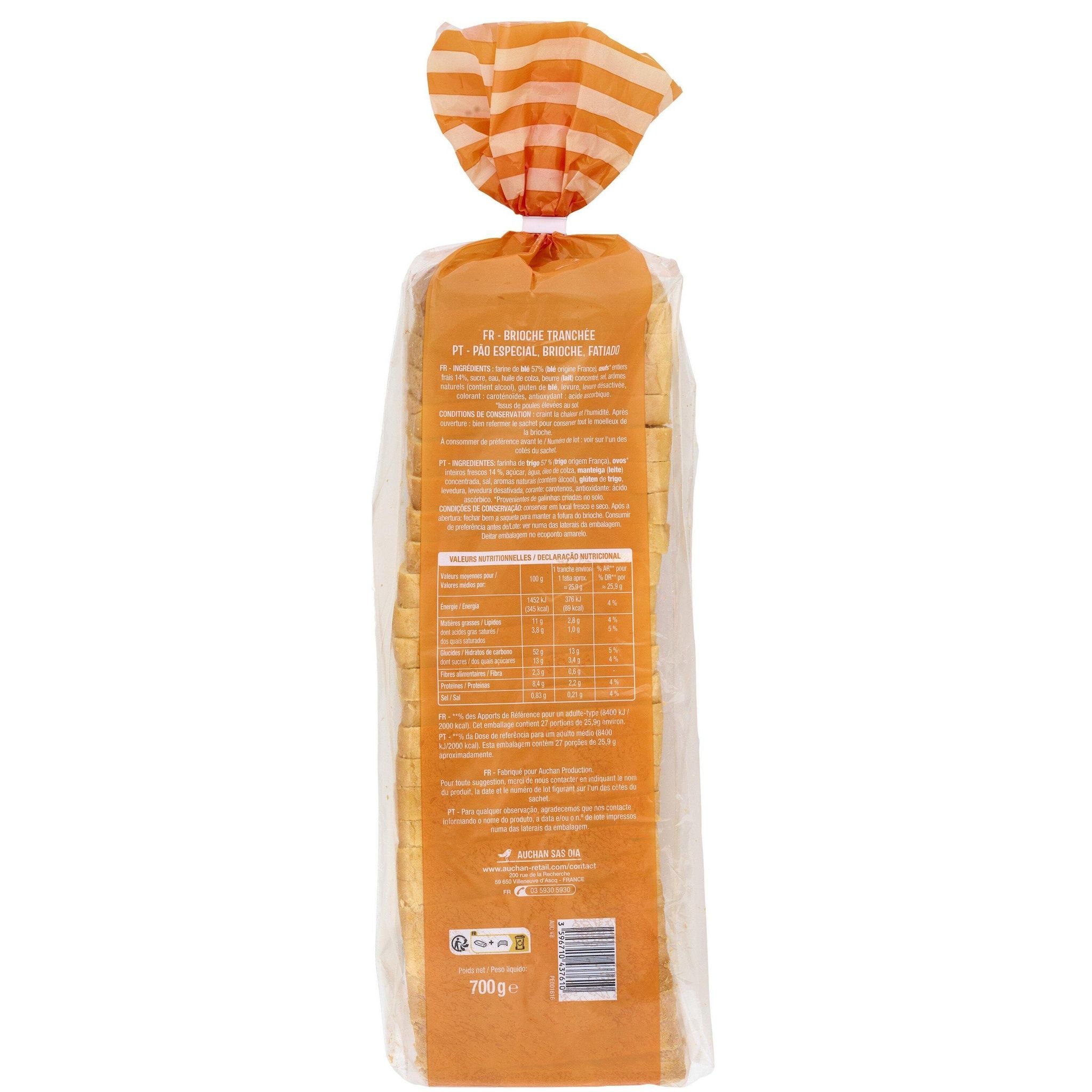 Voir la diapositive 2 : AUCHAN Brioche tranchée 26 tranches 700g