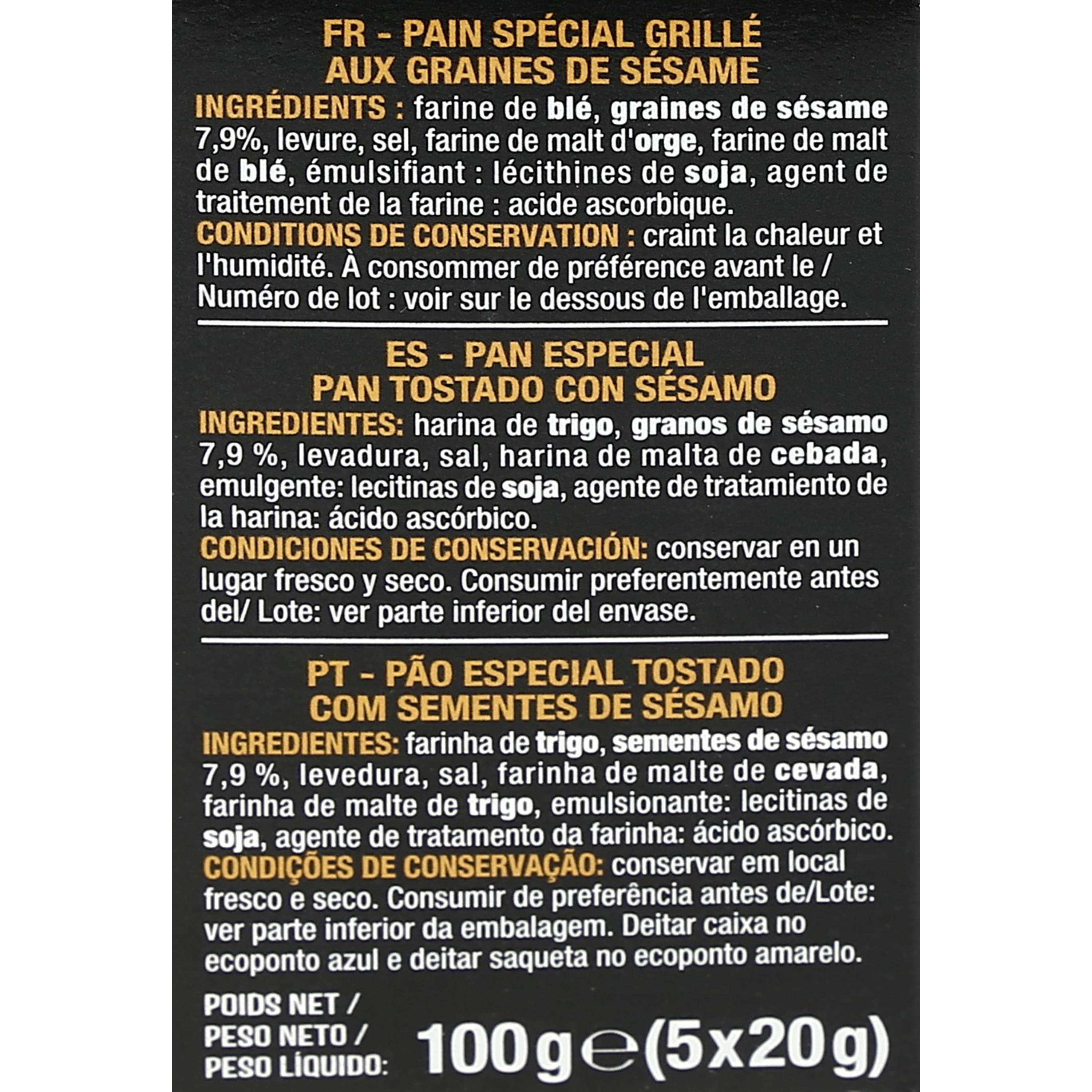 Voir la diapositive 2 : AUCHAN Toasts apéritifs au sésame 5 pièces 100g