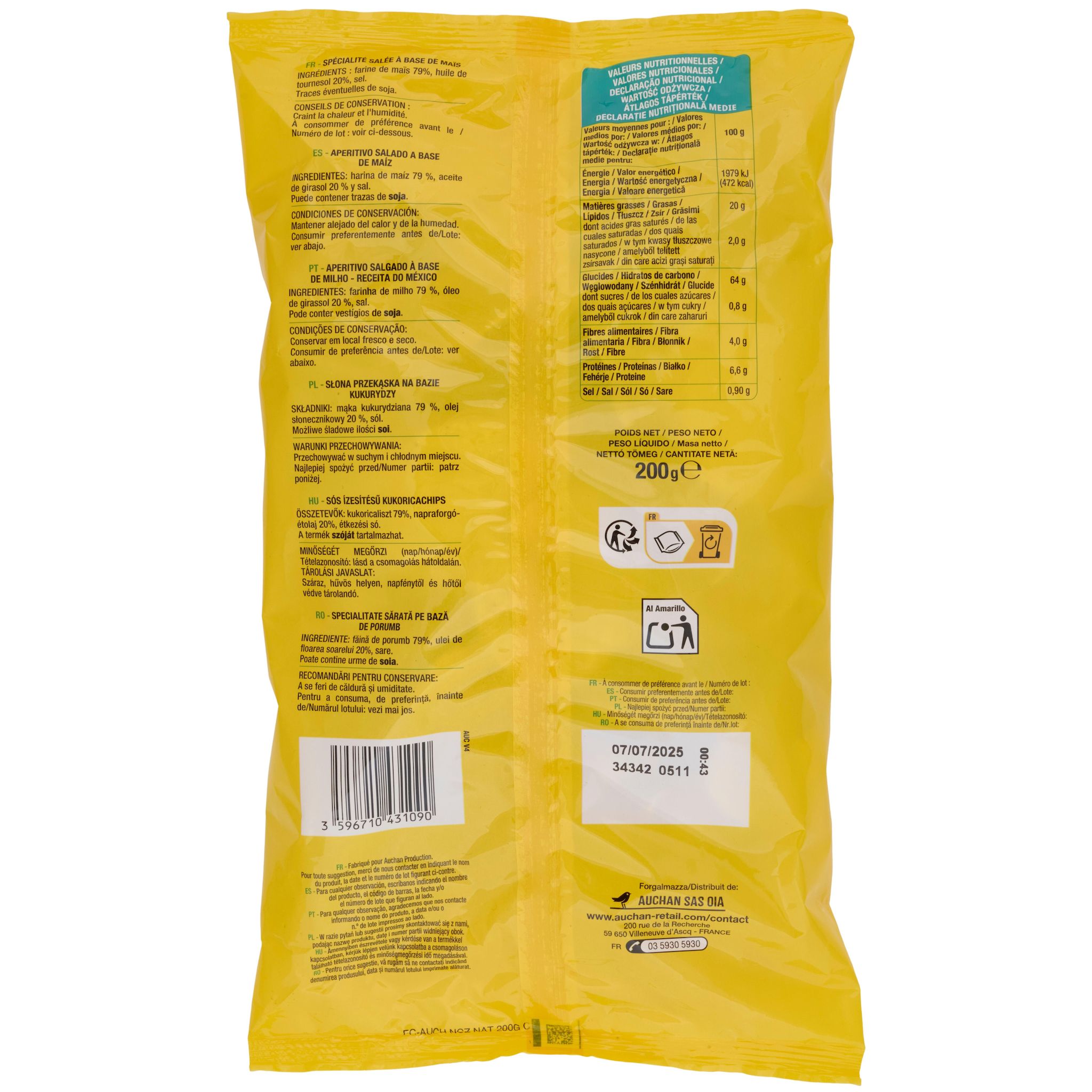 Voir la diapositive 3 : AUCHAN Chips nachos nature 200g