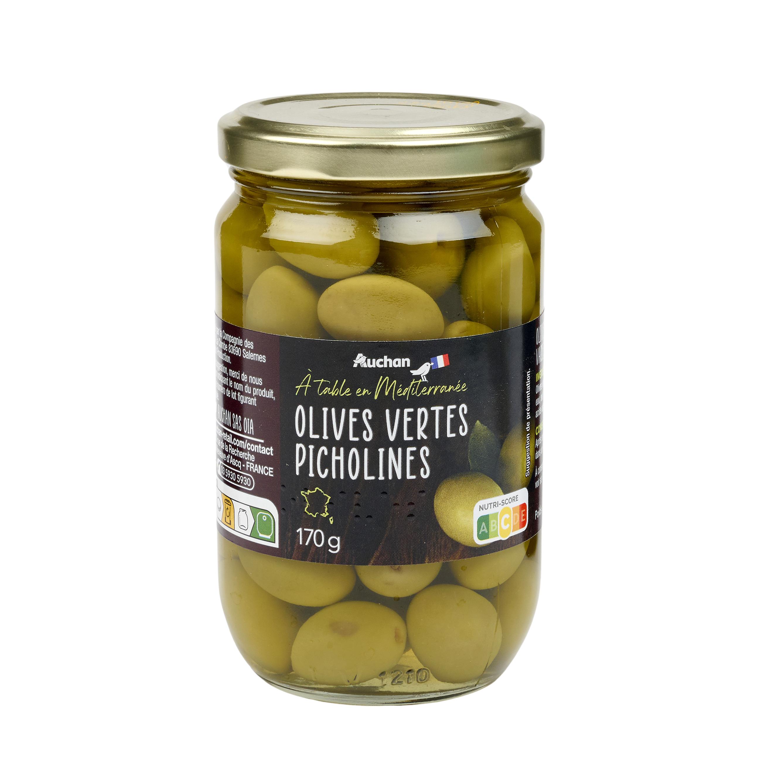 Voir la diapositive 2 : AUCHAN TERROIR Olives vertes picholines 170g