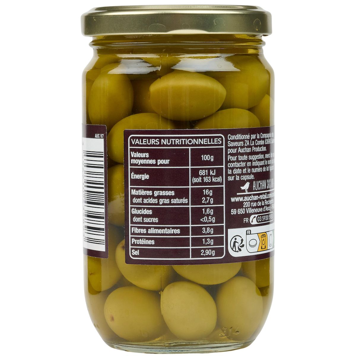 AUCHAN TERROIR Olives vertes picholines 170g