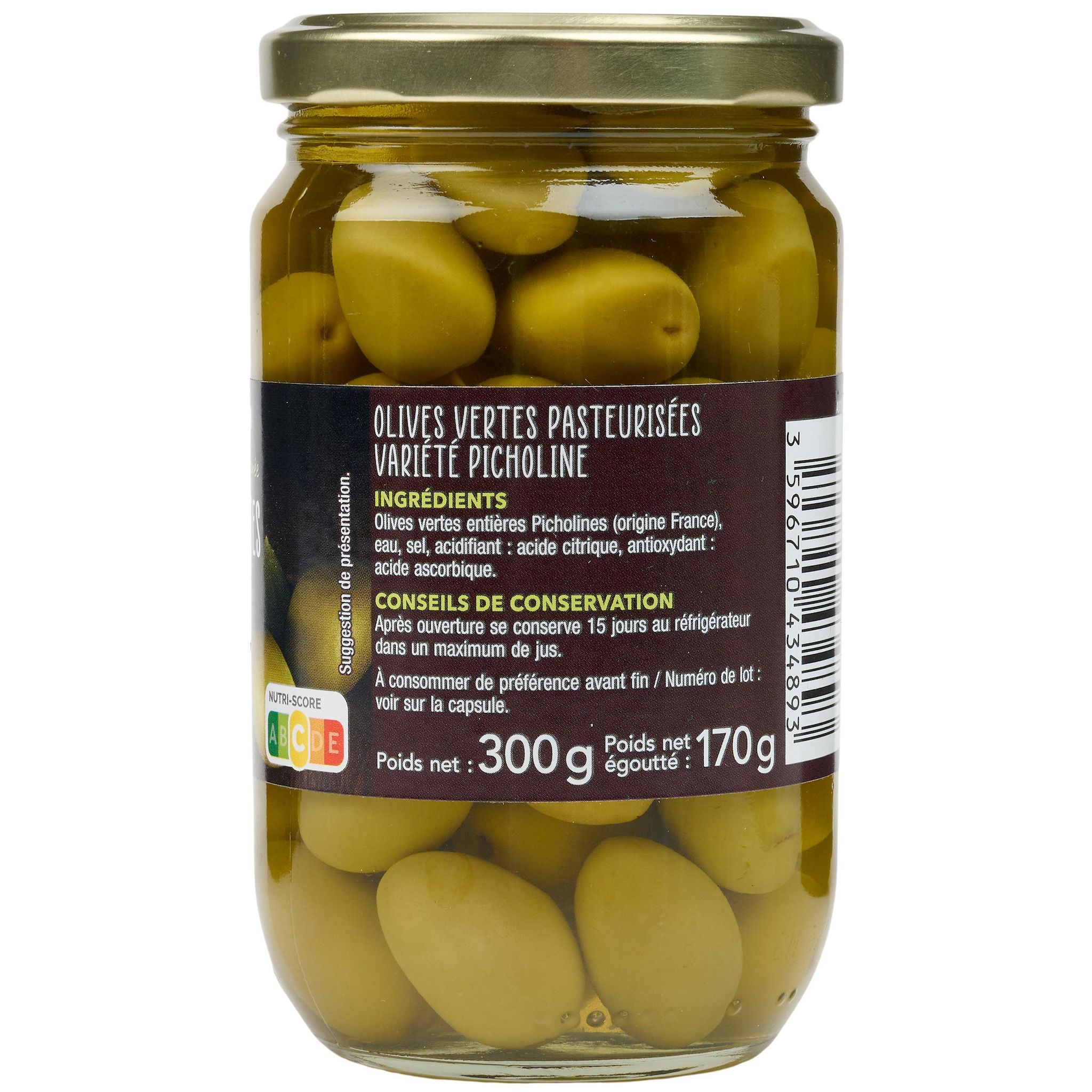 Voir la diapositive 4 : AUCHAN TERROIR Olives vertes picholines 170g