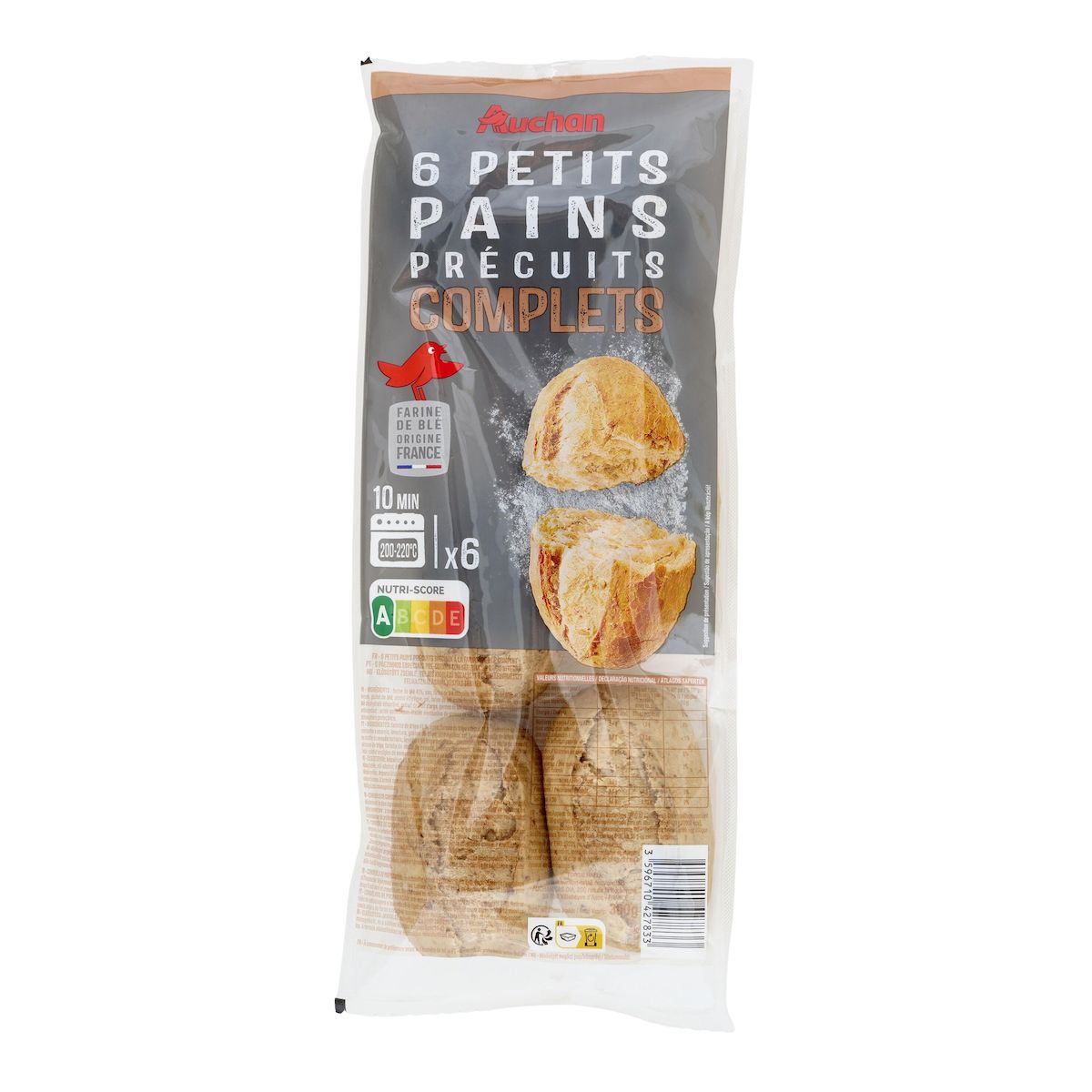 AUCHAN Petits pains précuits blé complet 6 pièces 300g