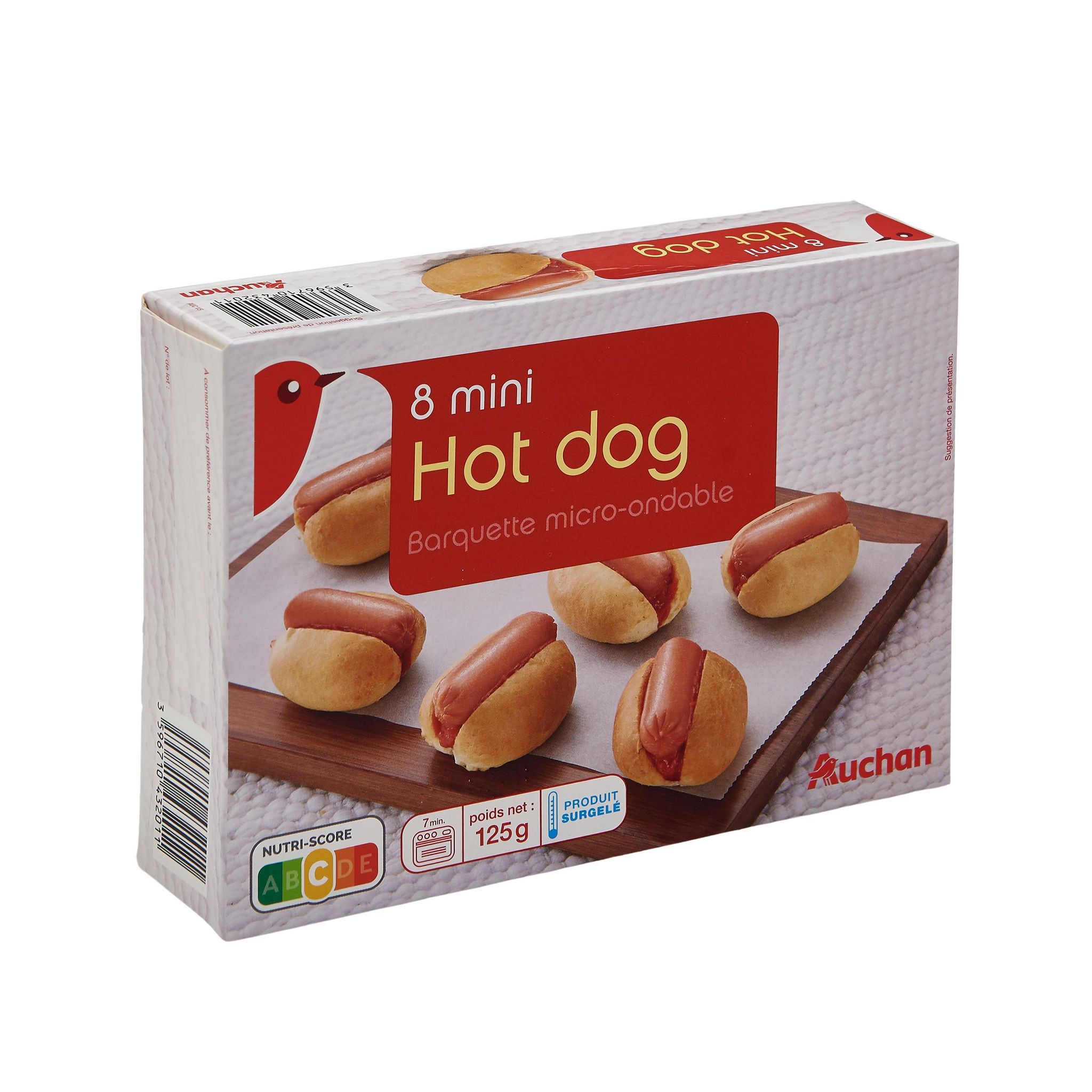 Voir la diapositive 2 : AUCHAN Mini hot-dog micro-ondable 8 pièces 125g