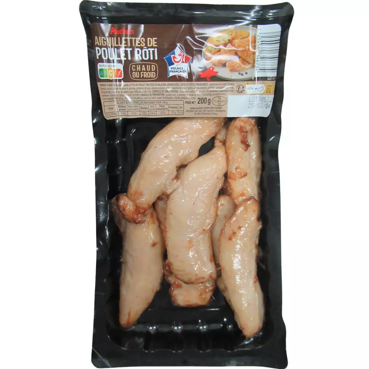 AUCHAN Aiguillettes de poulet rôti 200g