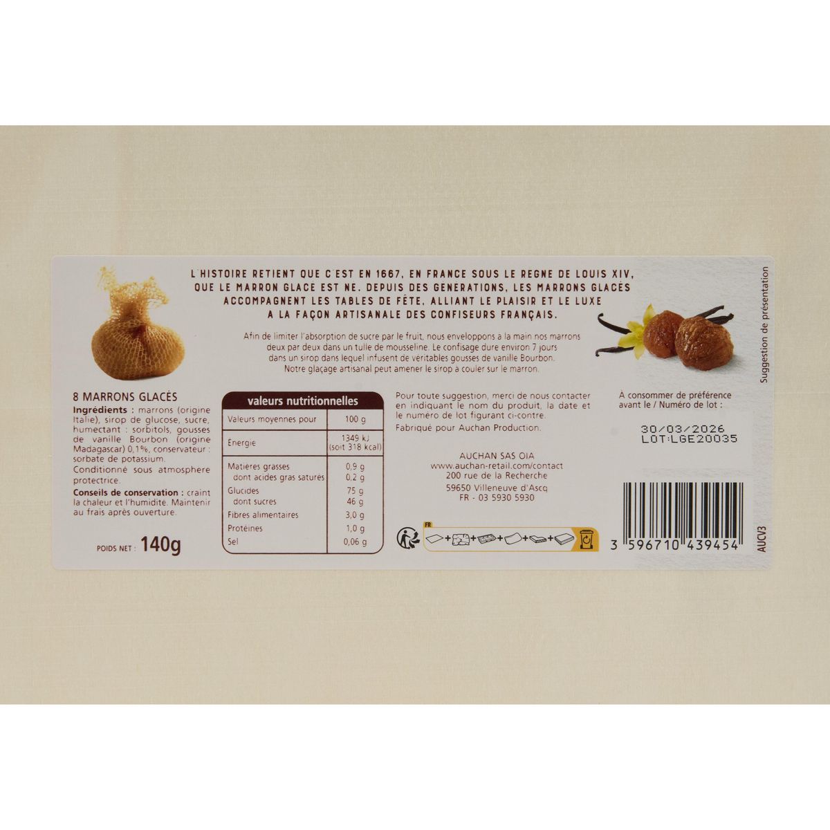 VENDOME Marrons glacés aux gousses de vanille bourbon de Madagascar 140g
