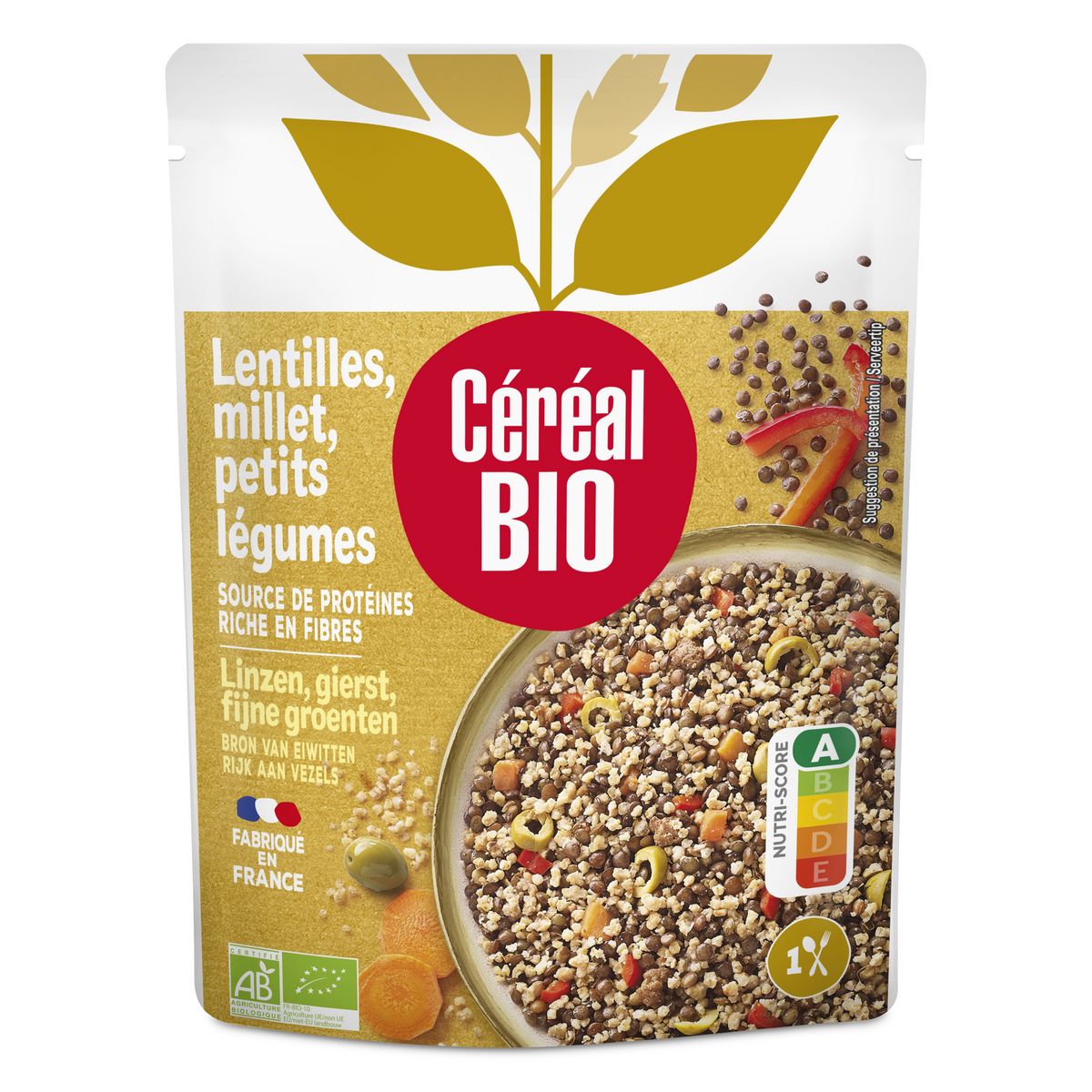 CÉRÉAL BIO Lentilles millet aux petits légumes sans viande en poche fabriqué en France 1 personne 250g