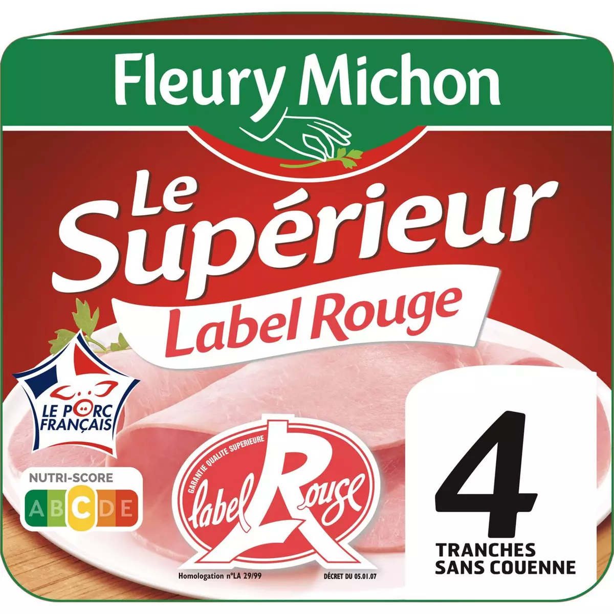 FLEURY MICHON Jambon blanc supérieur Label Rouge sans couenne 4 tranches 160g