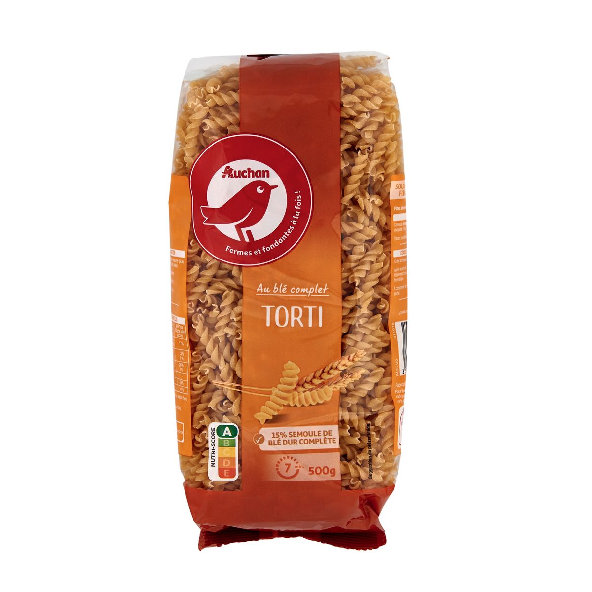AUCHAN Torti au blé complet 500g