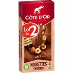 COTE D'OR Tablette de chocolat au lait et noisettes entières 2 pièces 2x180g