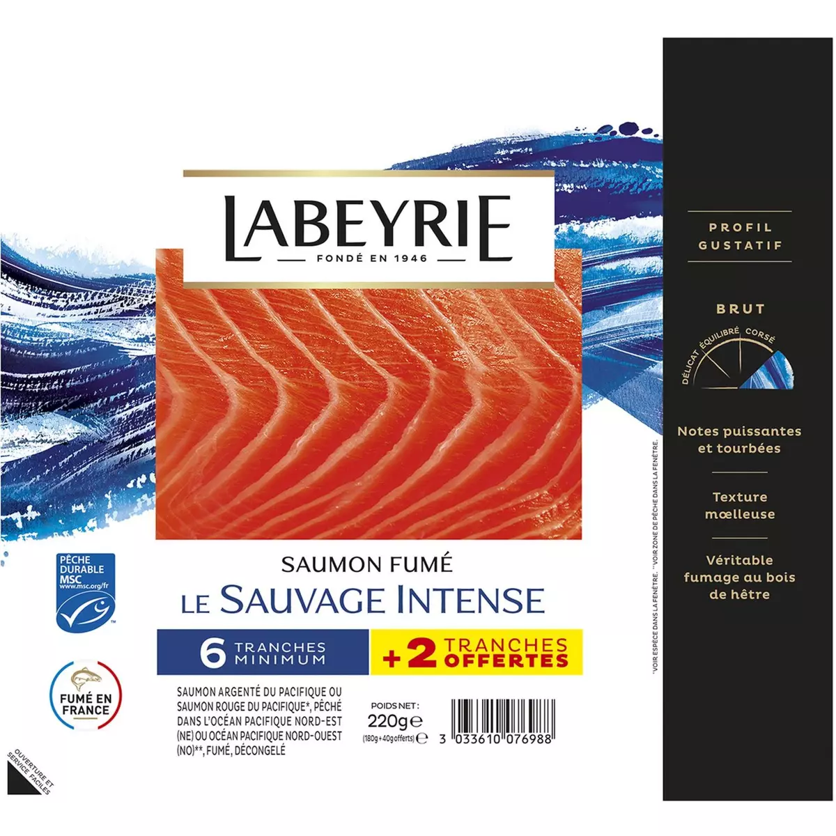 LABEYRIE Le Sauvage Intense Saumon fumé 6 tranches +2 offertes 220g