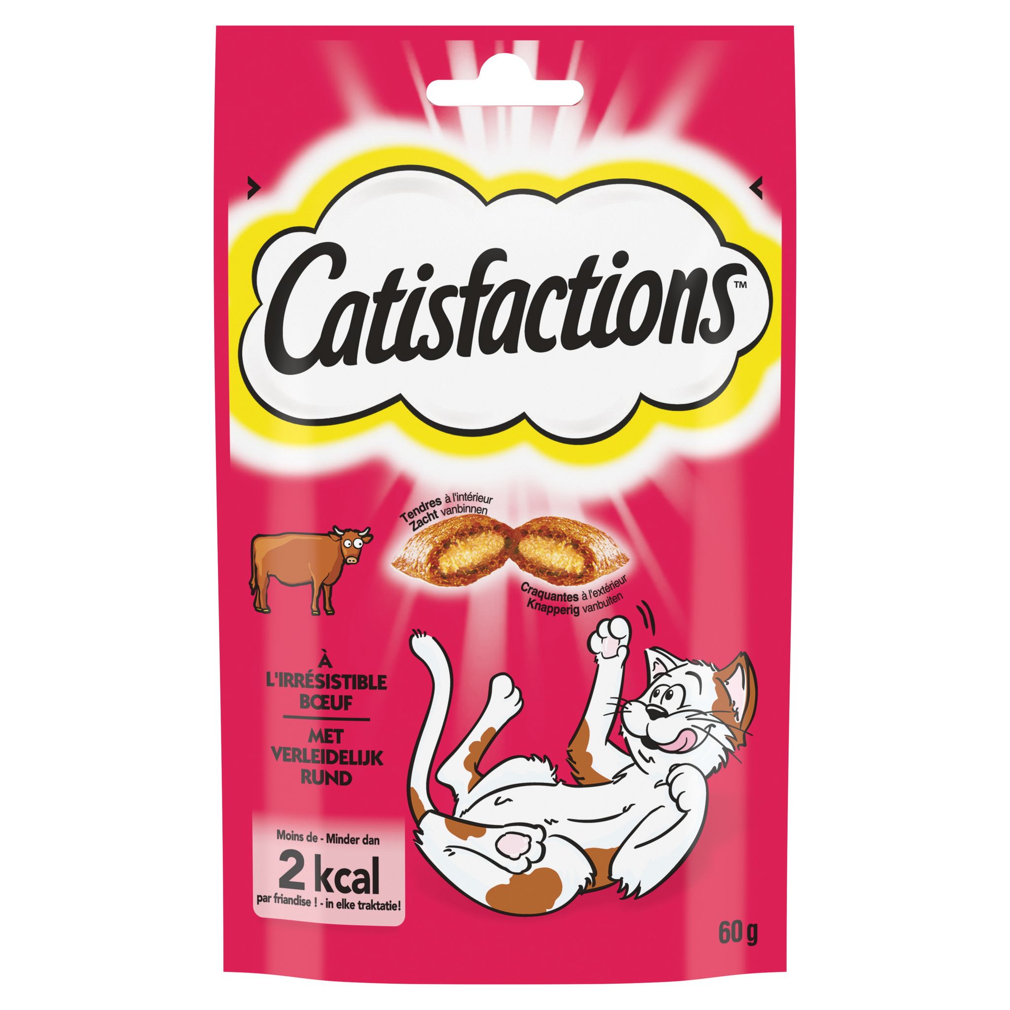 Voir la diapositive 2 : CATISFACTIONS Friandises au boeuf pour chat et chaton 60g