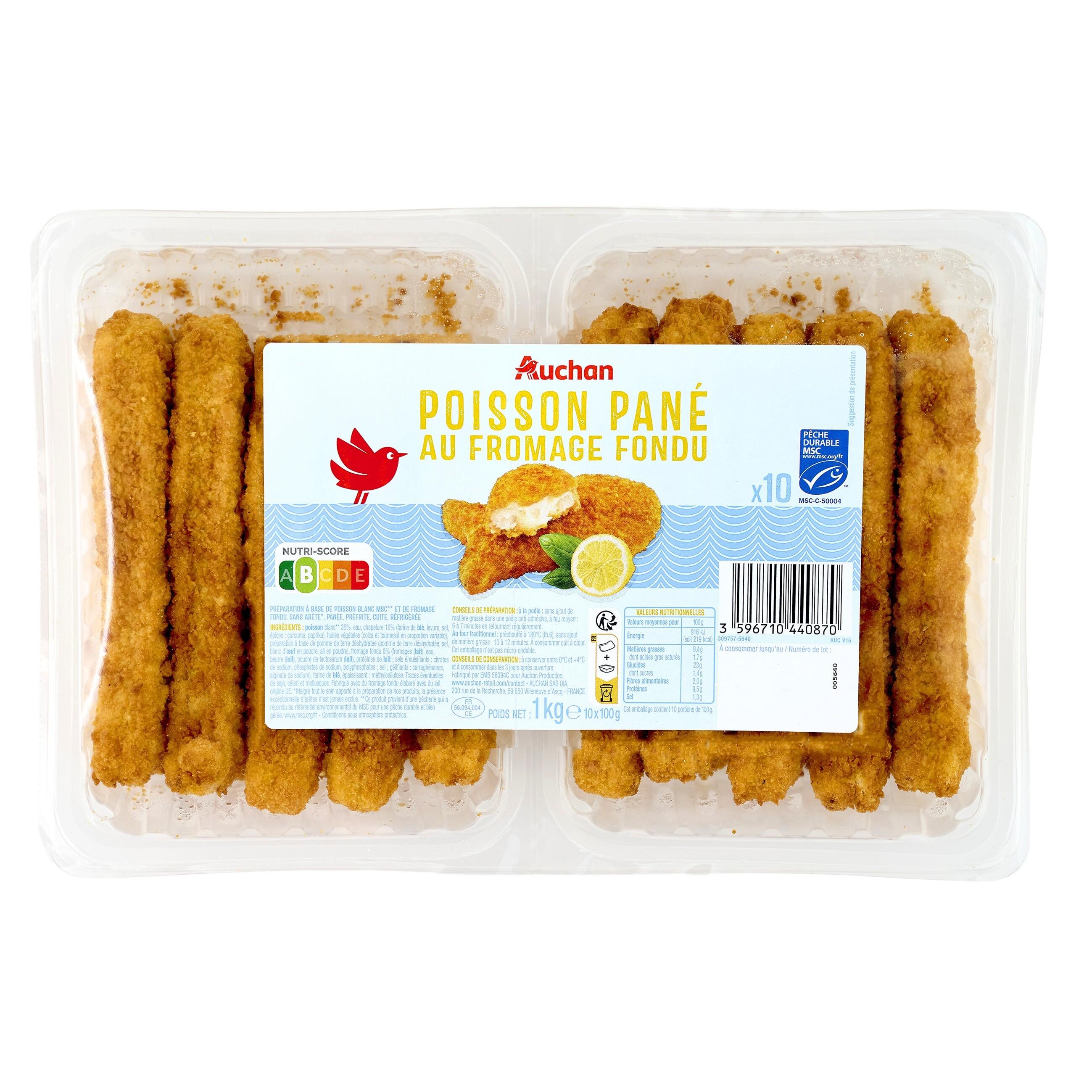 Voir la diapositive 2 : AUCHAN P'tits Panés Poissons MSC au fromage fondu 10 pièces 1kg