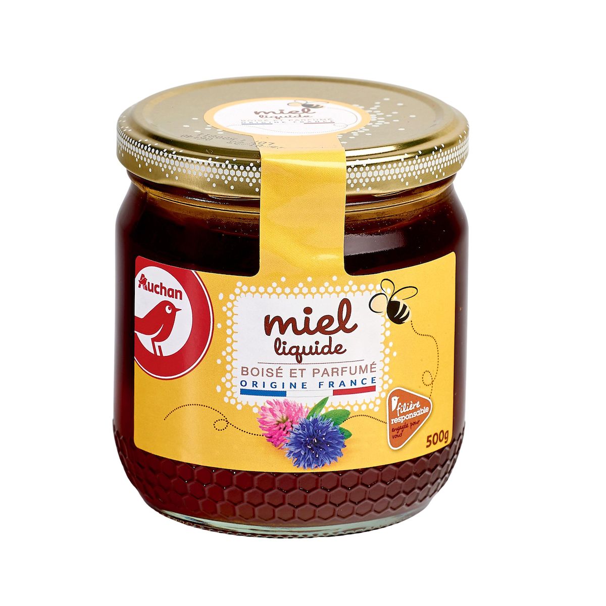 AUCHAN CULTIVONS LE BON Miel liquide de fleurs sauvages de France boisé et parfumé 500g