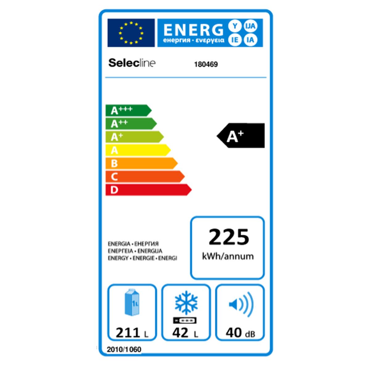 SELECLINE Réfrigérateur 2 portes GN2801A+ / 180469, 253 L, Froid Statique