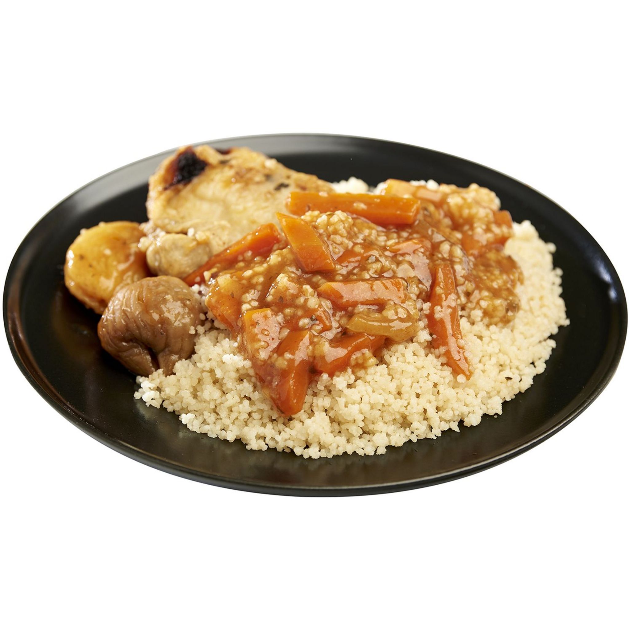 Voir la diapositive 2 : AUCHAN LE TRAITEUR Poulet façon tajine à l'abricot figue et semoule 350g