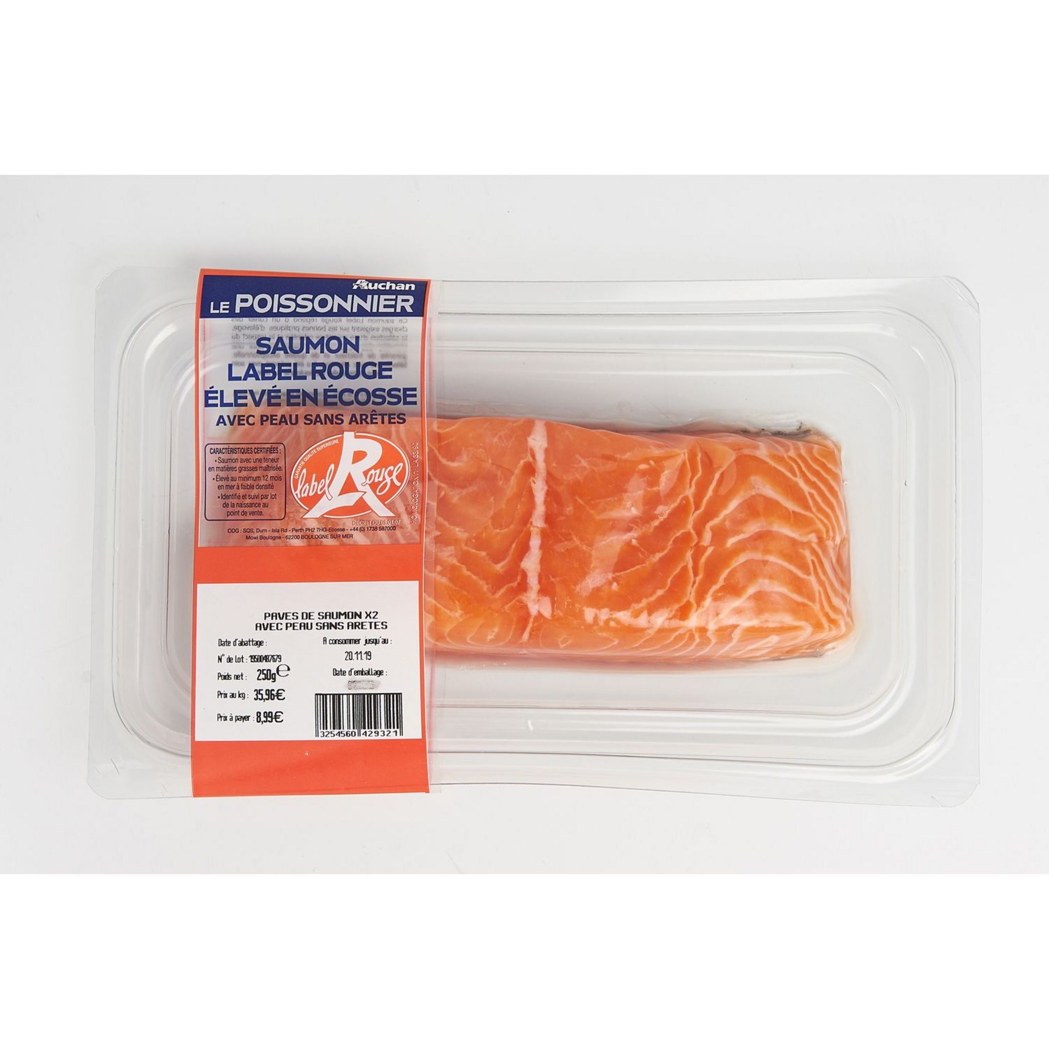 Voir la diapositive 2 : AUCHAN LE POISSONNIER pavé de saumon d'Ecosse Label Rouge 2 parts 250g