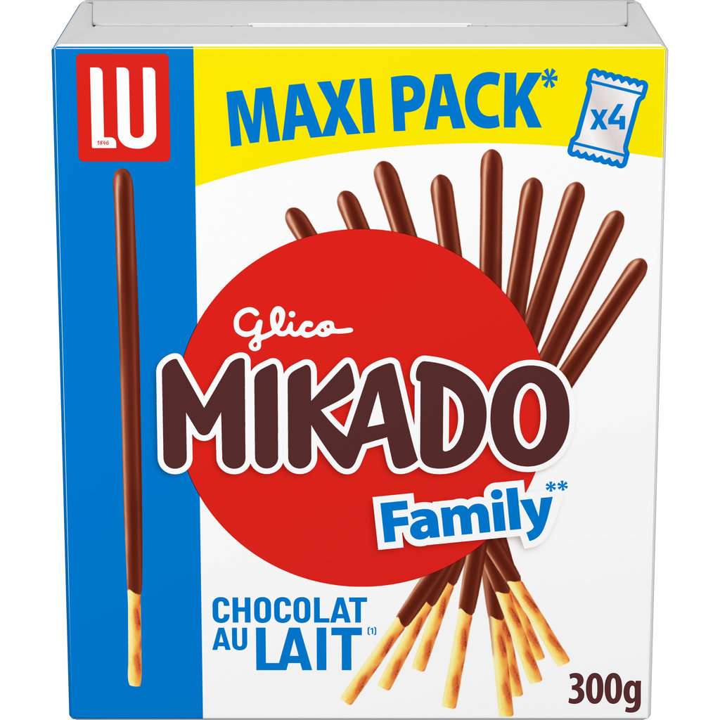 MIKADO Biscuits bâtonnets nappés de chocolat au lait sachets fraîcheur 4 sachets 300g