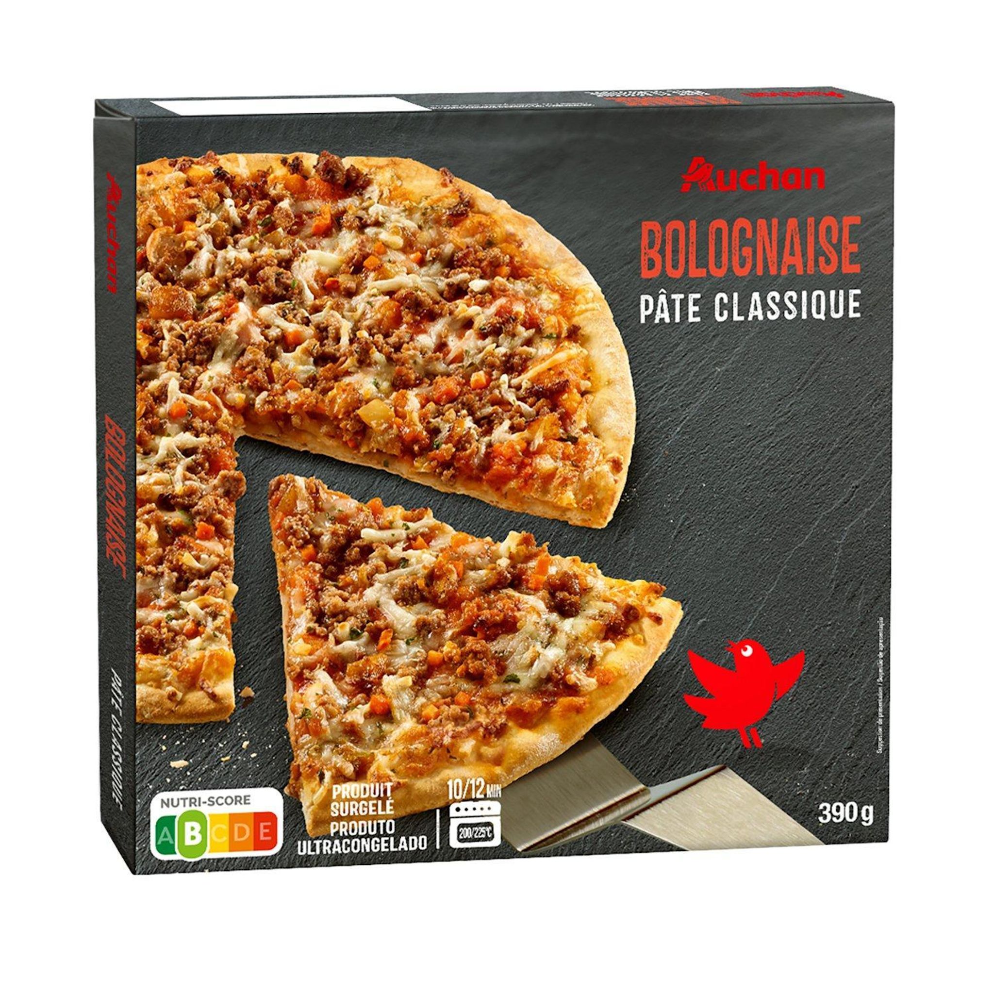 Voir la diapositive 2 : AUCHAN Pizza cuite sur pierre à la bolognaise 390g