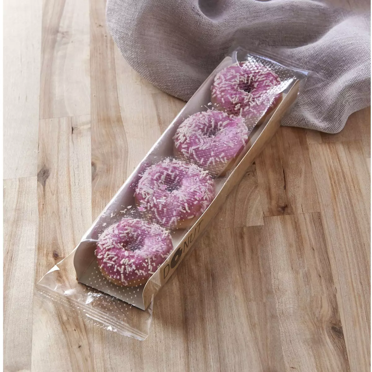 MON PÂTISSIER Mini donuts avec glaçage rose et décor vermicelles en sucre 4 donuts 72g