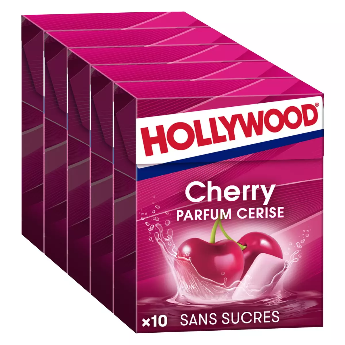 HOLLYWOOD Chewing-gum à la cerise sans sucres 5x10 dragées 70g pas cher 