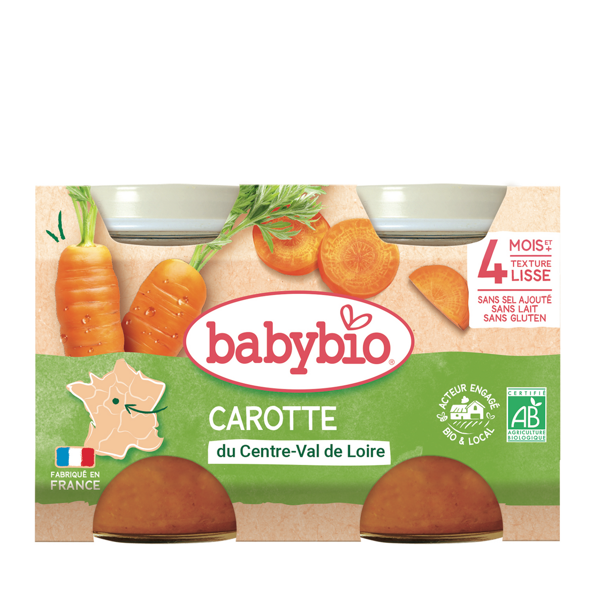 BABYBIO Petit pot carotte bio dès 4 mois 2x130g