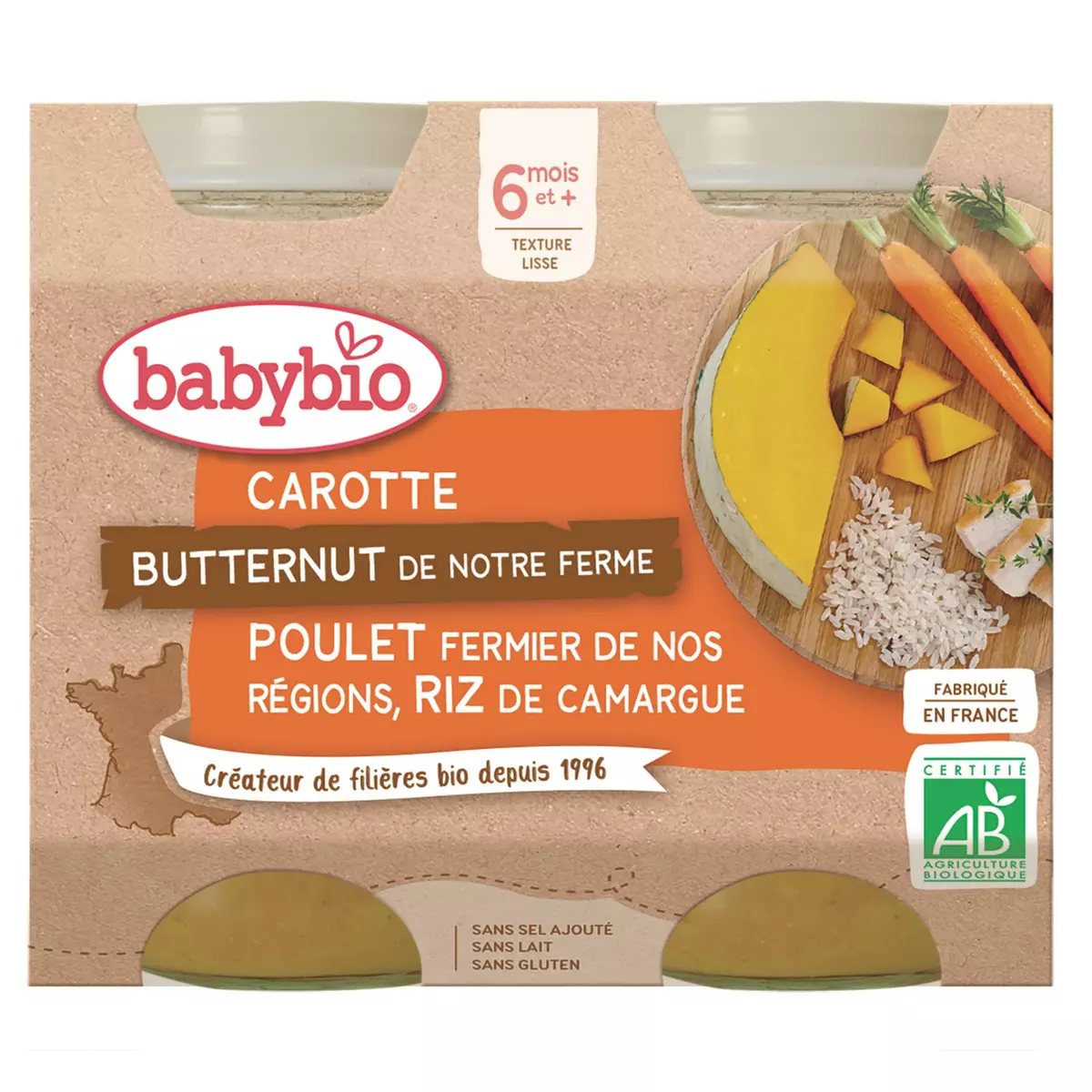 BABYBIO Petit pot carotte courge butternut poulet riz bio dès 6 mois 2x200g
