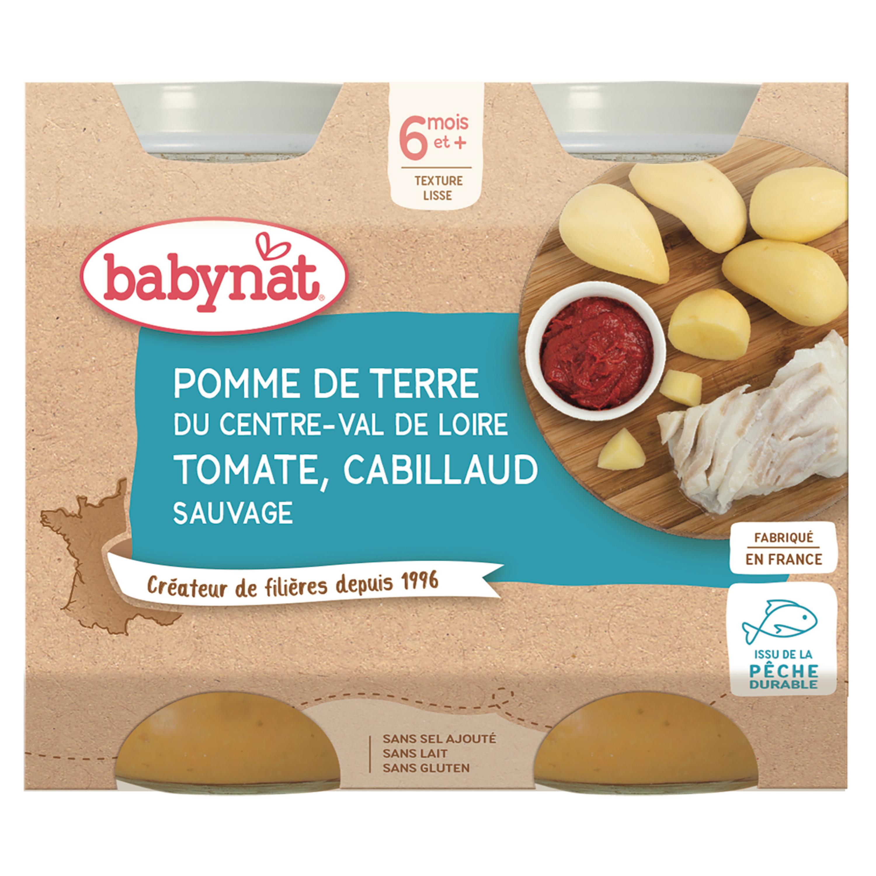 Voir la diapositive 2 : BABYNAT Petit pot pomme de terre tomate et cabillaud dès 6 mois 2x200g