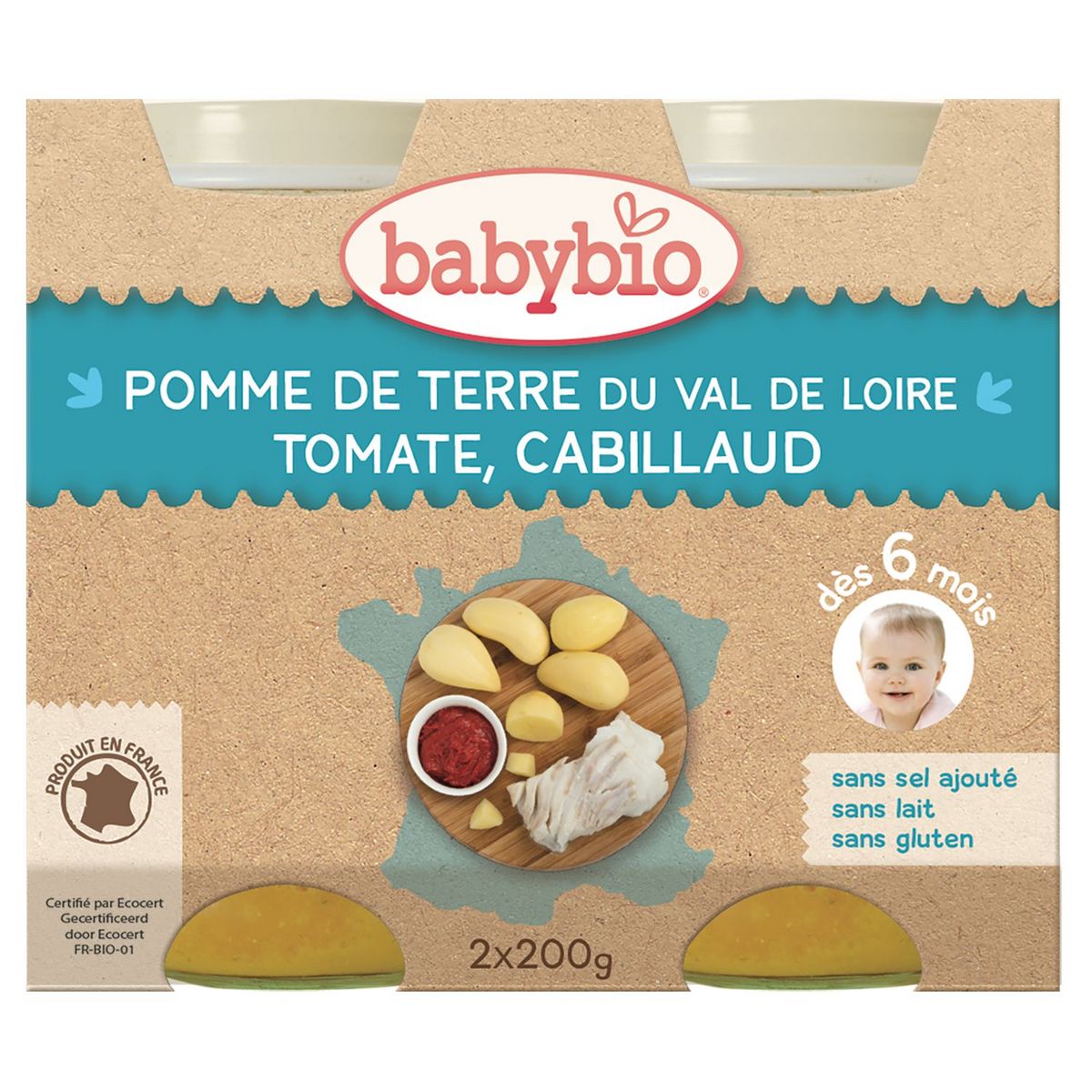BABYNAT Petit pot pomme de terre tomate et cabillaud dès 6 mois 2x200g