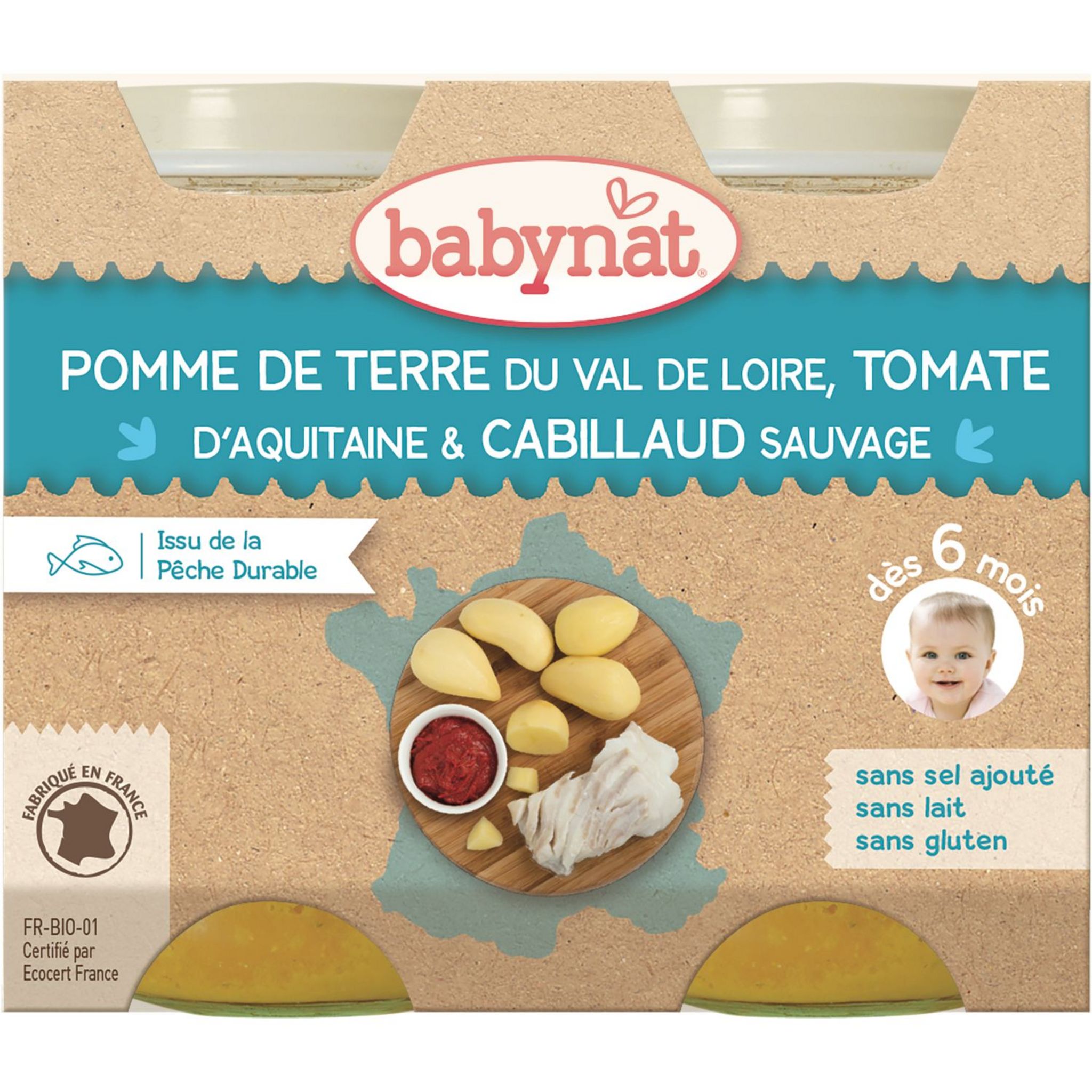 Voir la diapositive 3 : BABYNAT Petit pot pomme de terre tomate et cabillaud dès 6 mois 2x200g