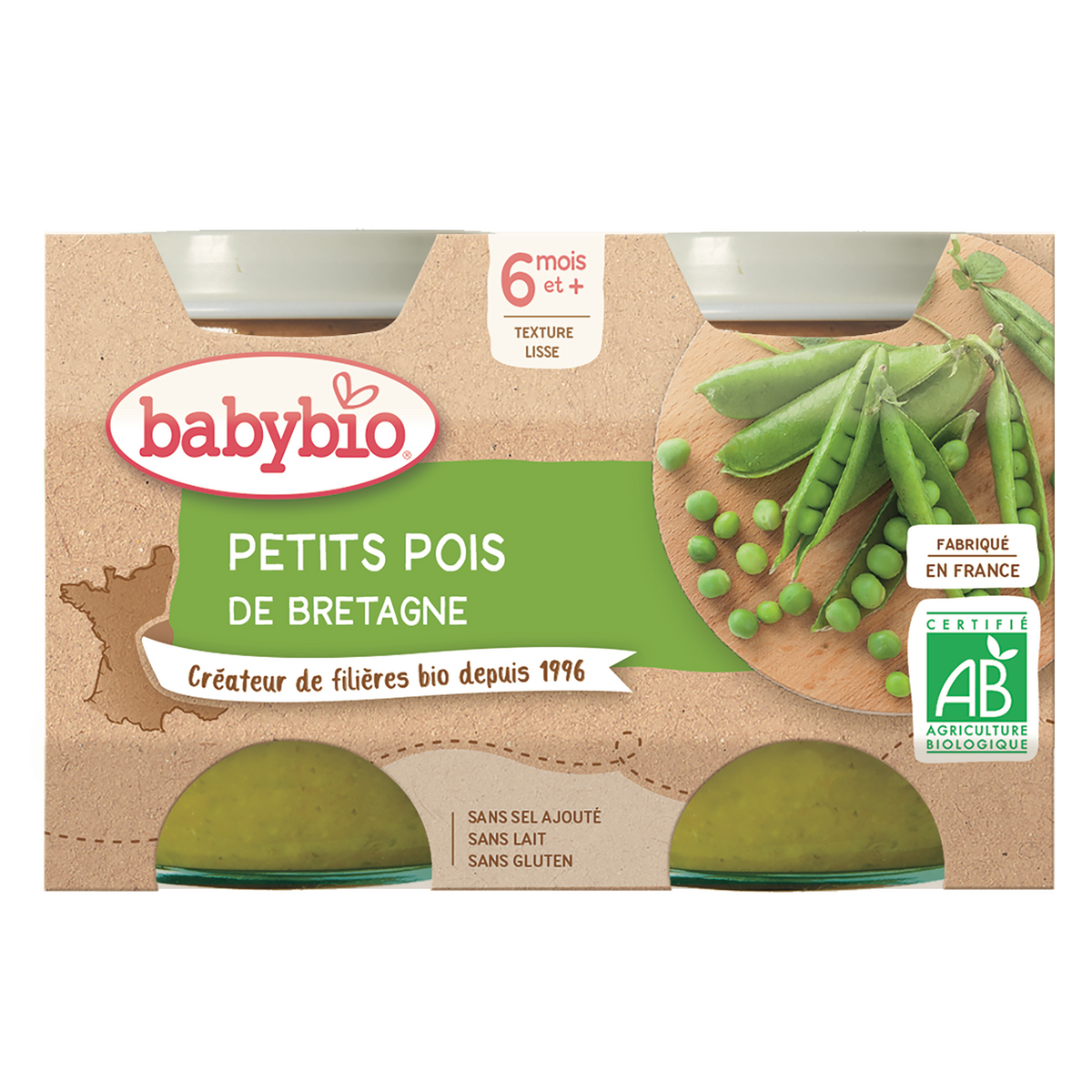 BABYBIO Petit pot pomme de terre petits pois bio dès 6 mois 2x130g