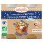 Voir la diapositive 4 : BABYBIO Petit pot compotée de carotte tomate et pâtes avec lait dès 8 mois 2x200g