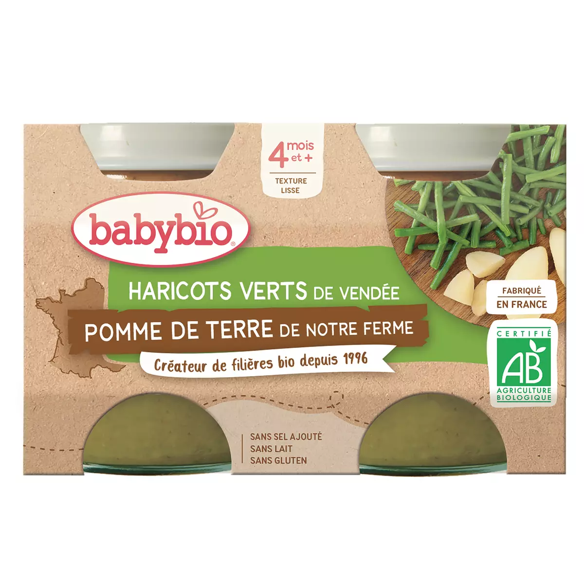 BABYBIO Petit pot haricots verts et pomme de terre bio dès 4 mois 2x130g