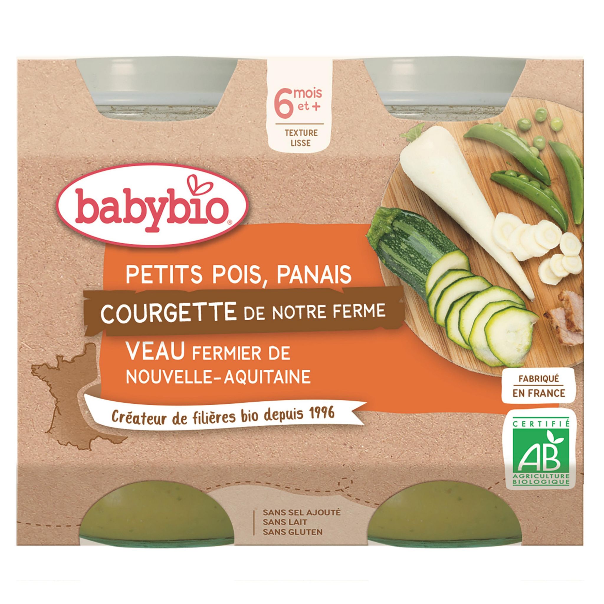 Voir la diapositive 2 : BABYBIO Petit pot petit pois panais courgette veau fermier bio dès 6 mois 2x200g