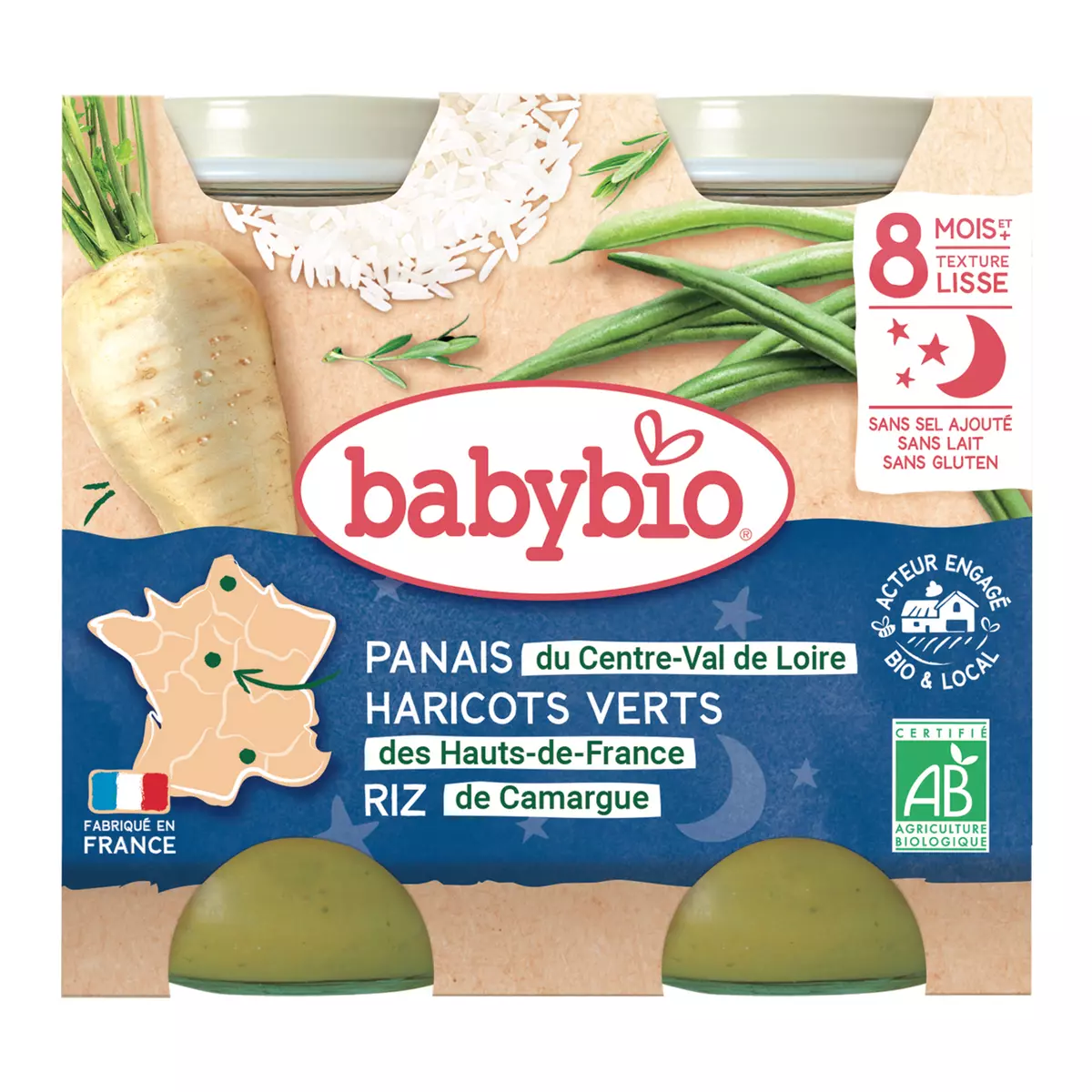 BABYBIO Petit pot panais haricots verts et riz bio dès 8 mois 2x200g