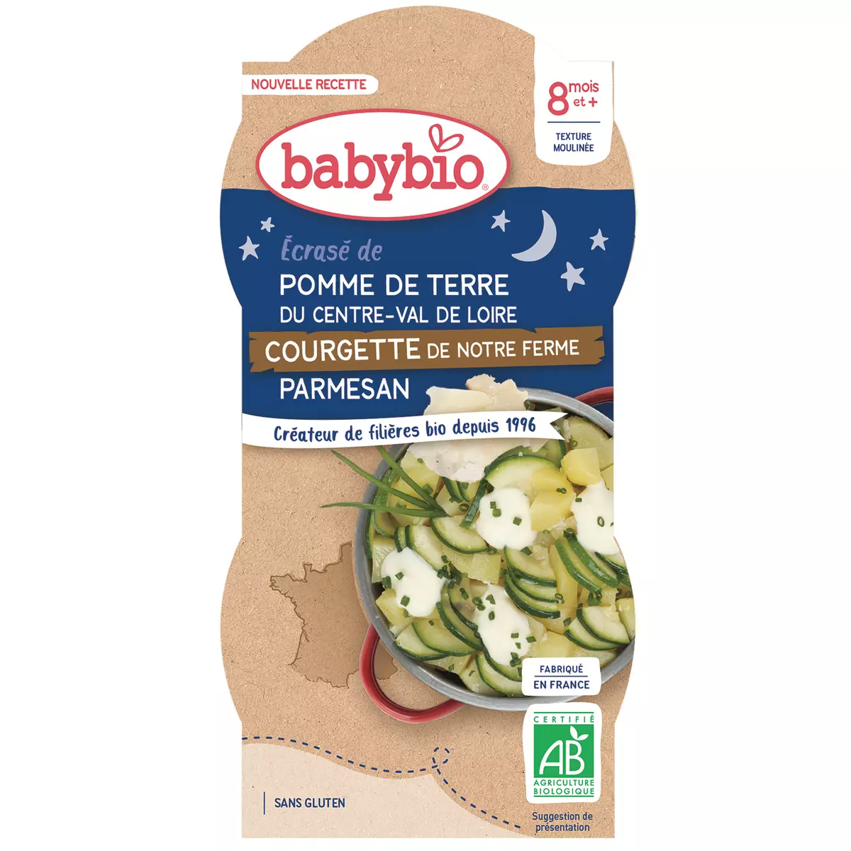 BABYBIO Assiette pomme de terre courgette et parmesan bio dès 8 mois 2x200g