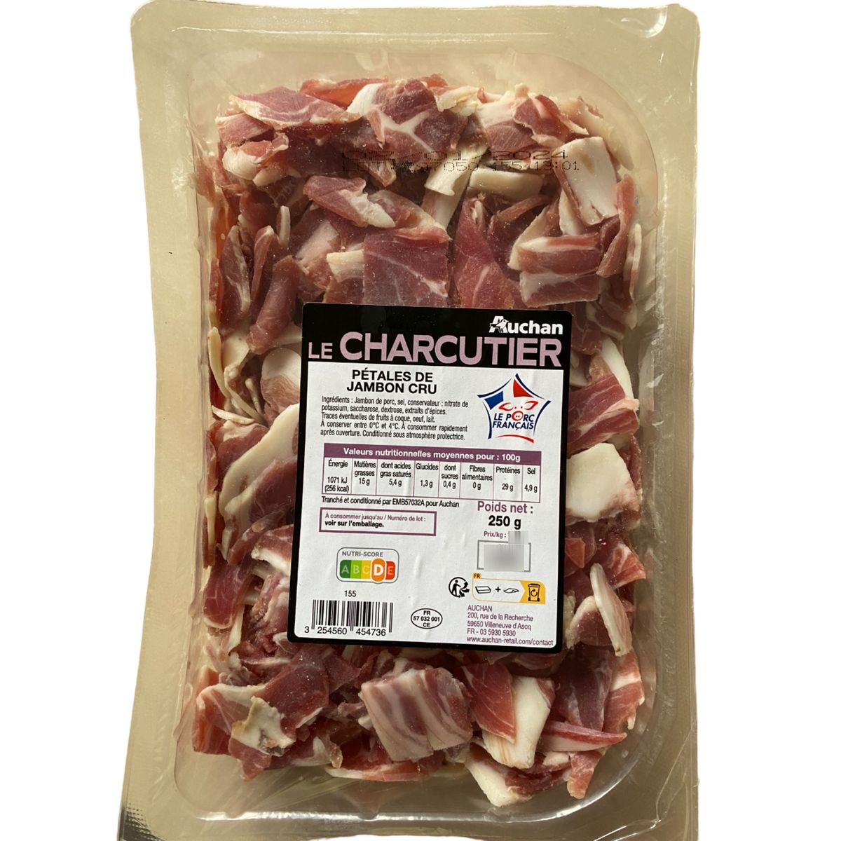 AUCHAN LE CHARCUTIER Jambon cru en pétales 250g