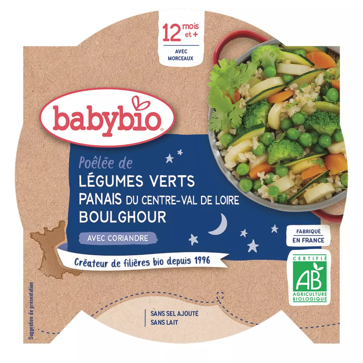 BABYBIO Assiette légumes verts panais et boulghour bio dès 12 mois 230g