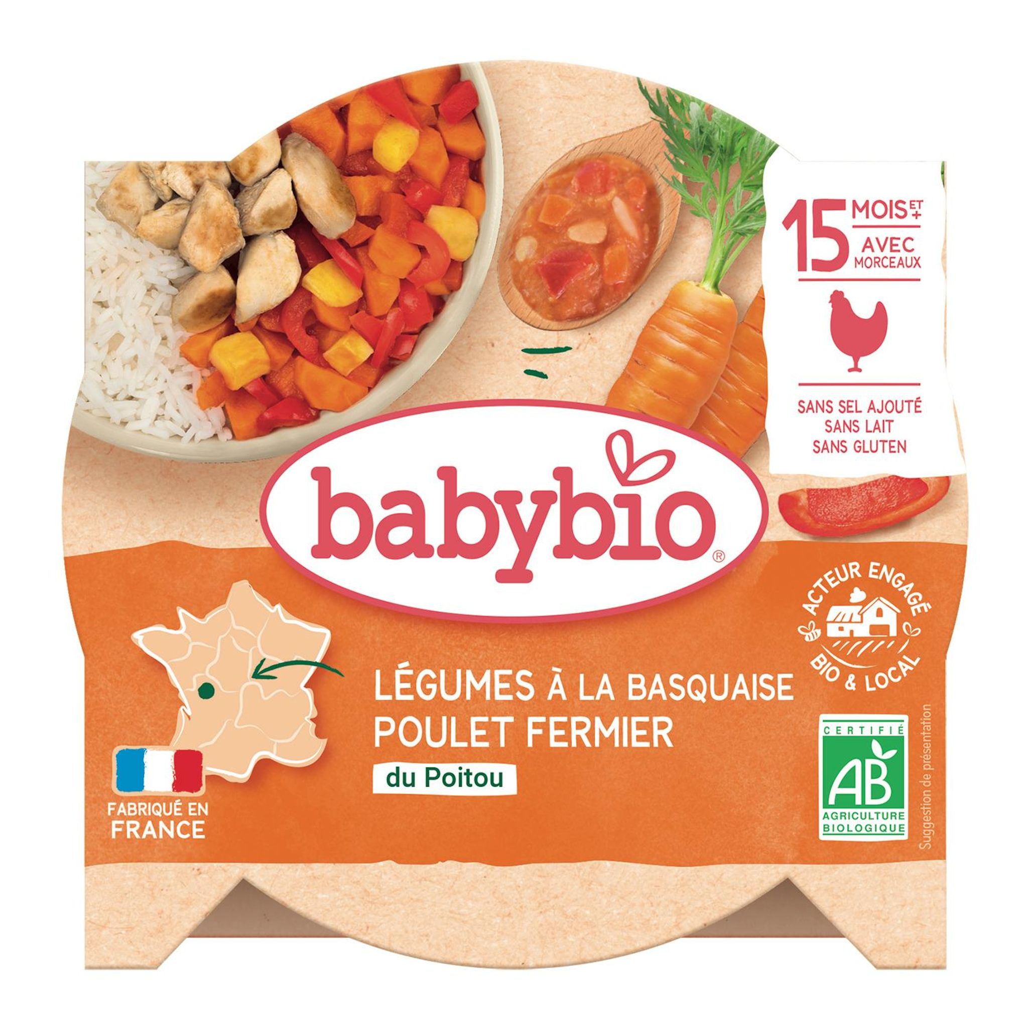 Voir la diapositive 2 : BABYBIO Plat légumes à la basquaise poulet fermier paprika bio dès 15 mois 260g