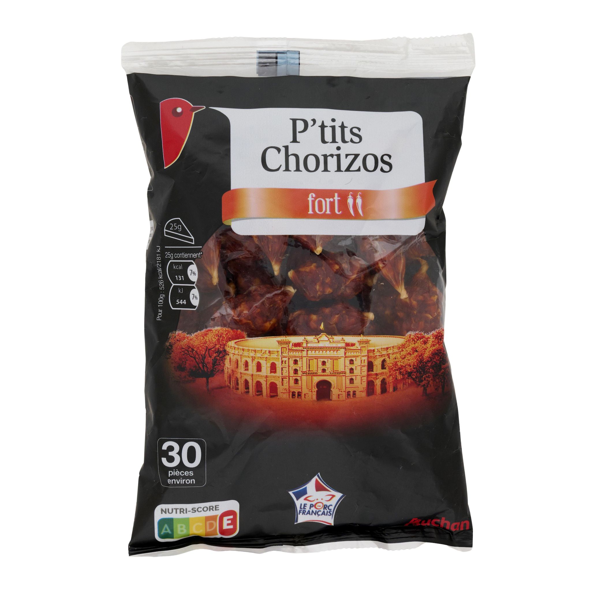 Voir la diapositive 3 : AUCHAN P'tits Chorizos fort 30 pièces 200g