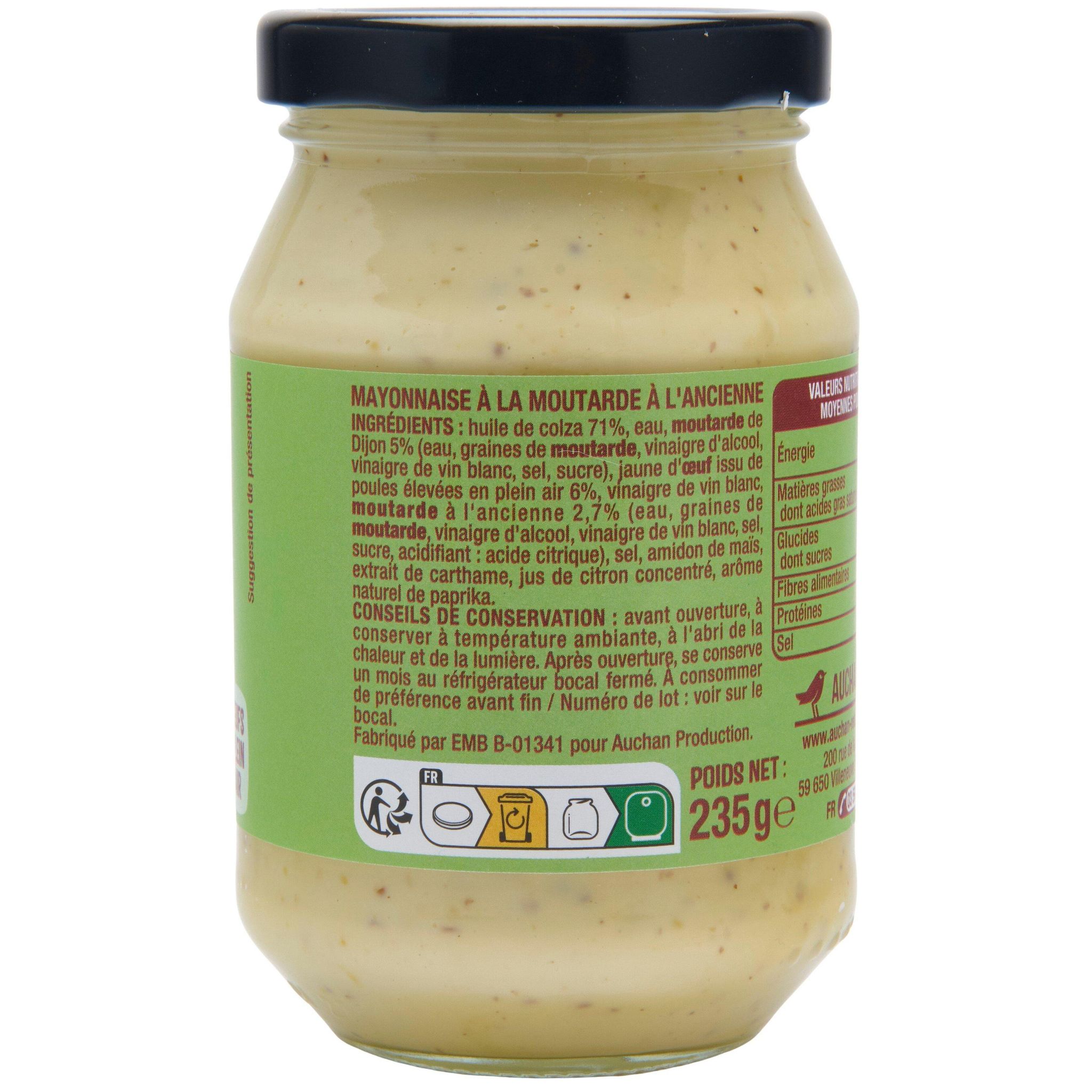 Voir la diapositive 2 : AUCHAN Mayonnaise à la moutarde à l'ancienne 235g
