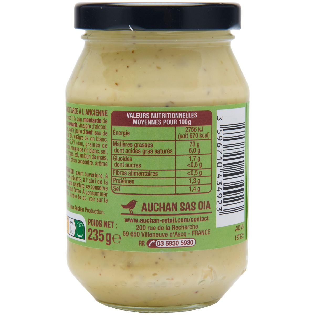 AUCHAN Mayonnaise à la moutarde à l'ancienne 235g