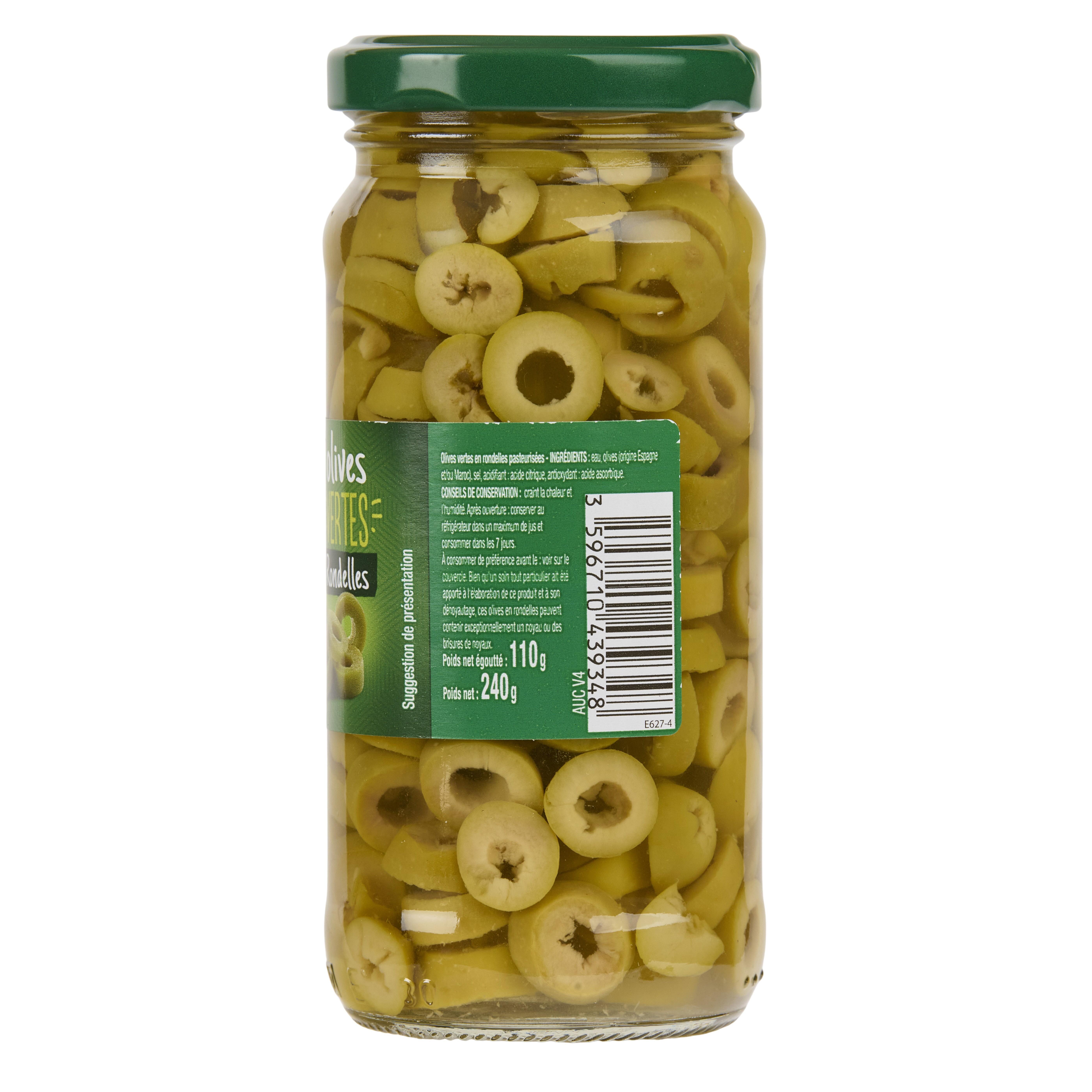 Voir la diapositive 4 : AUCHAN Olives vertes en rondelles spécial pizza et salades 110g