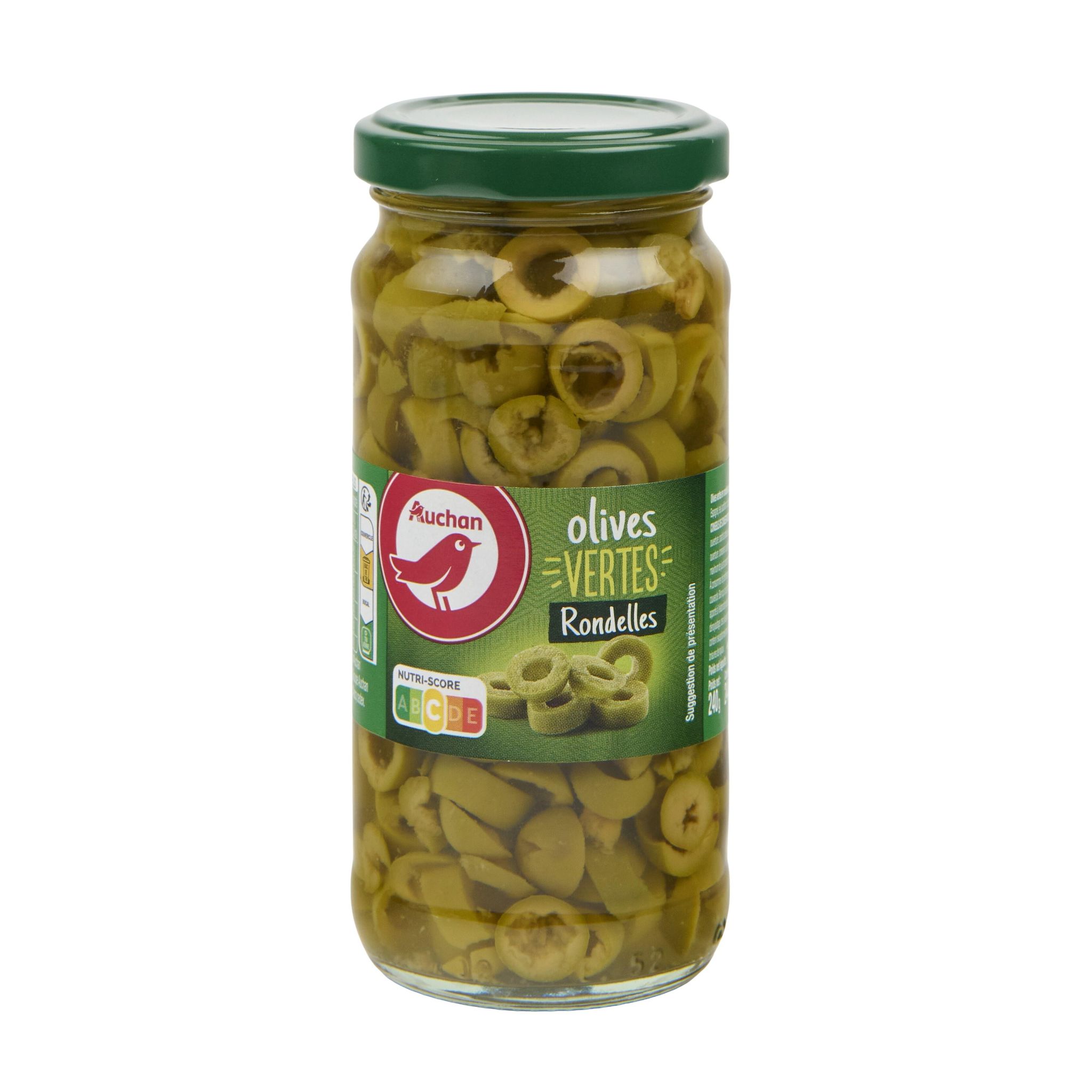 Voir la diapositive 3 : AUCHAN Olives vertes en rondelles spécial pizza et salades 110g