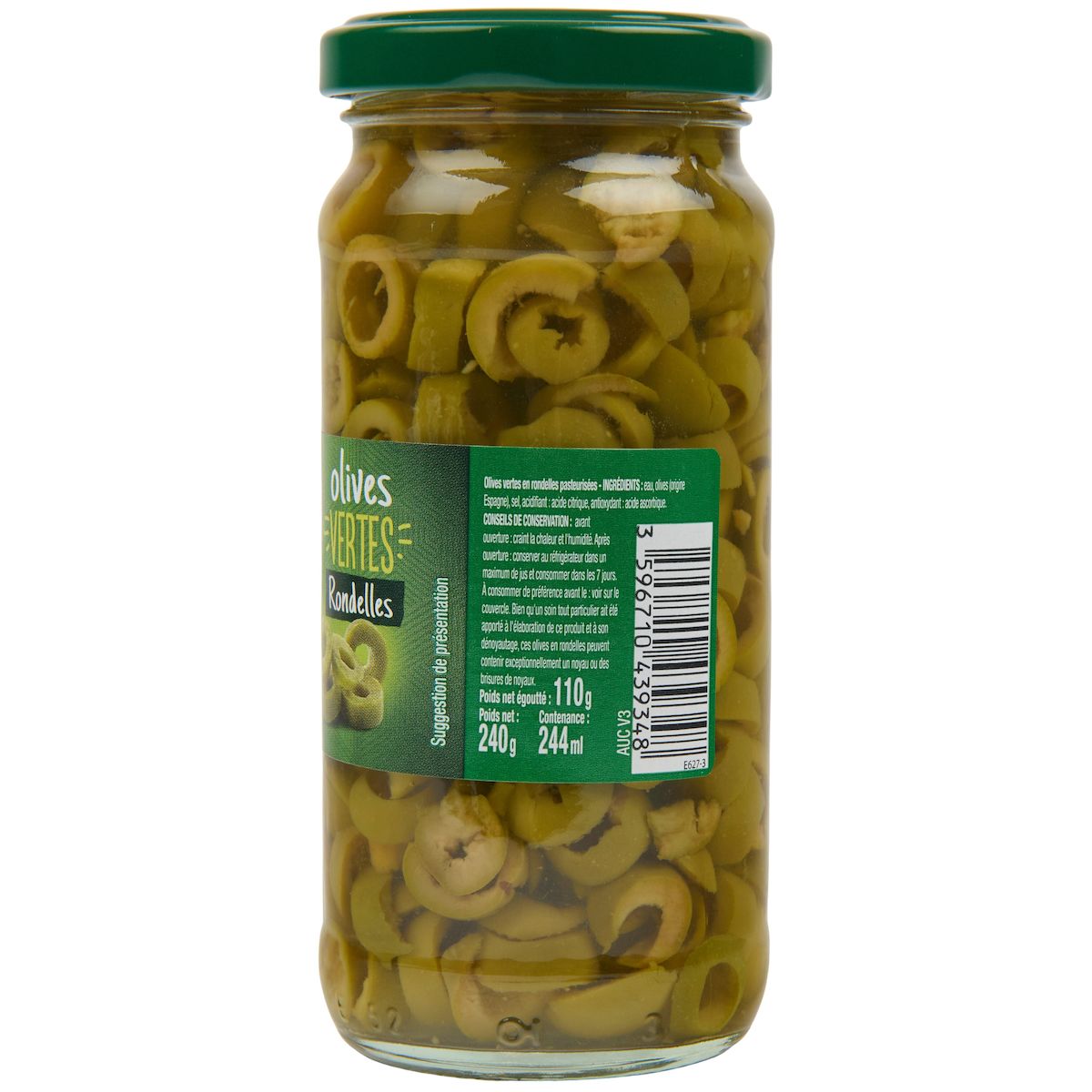 AUCHAN Olives vertes en rondelles spécial pizza et salades 110g