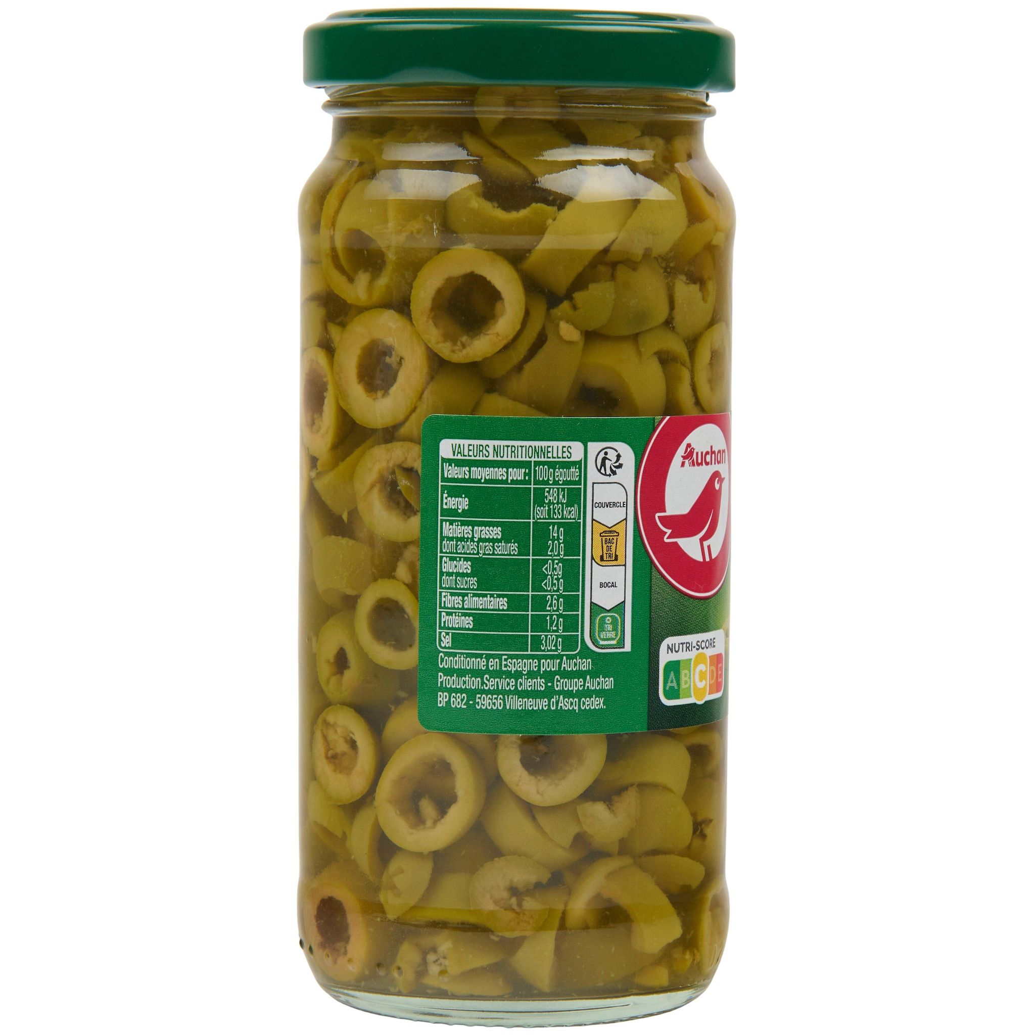 Voir la diapositive 4 : AUCHAN Olives vertes en rondelles spécial pizza et salades 110g