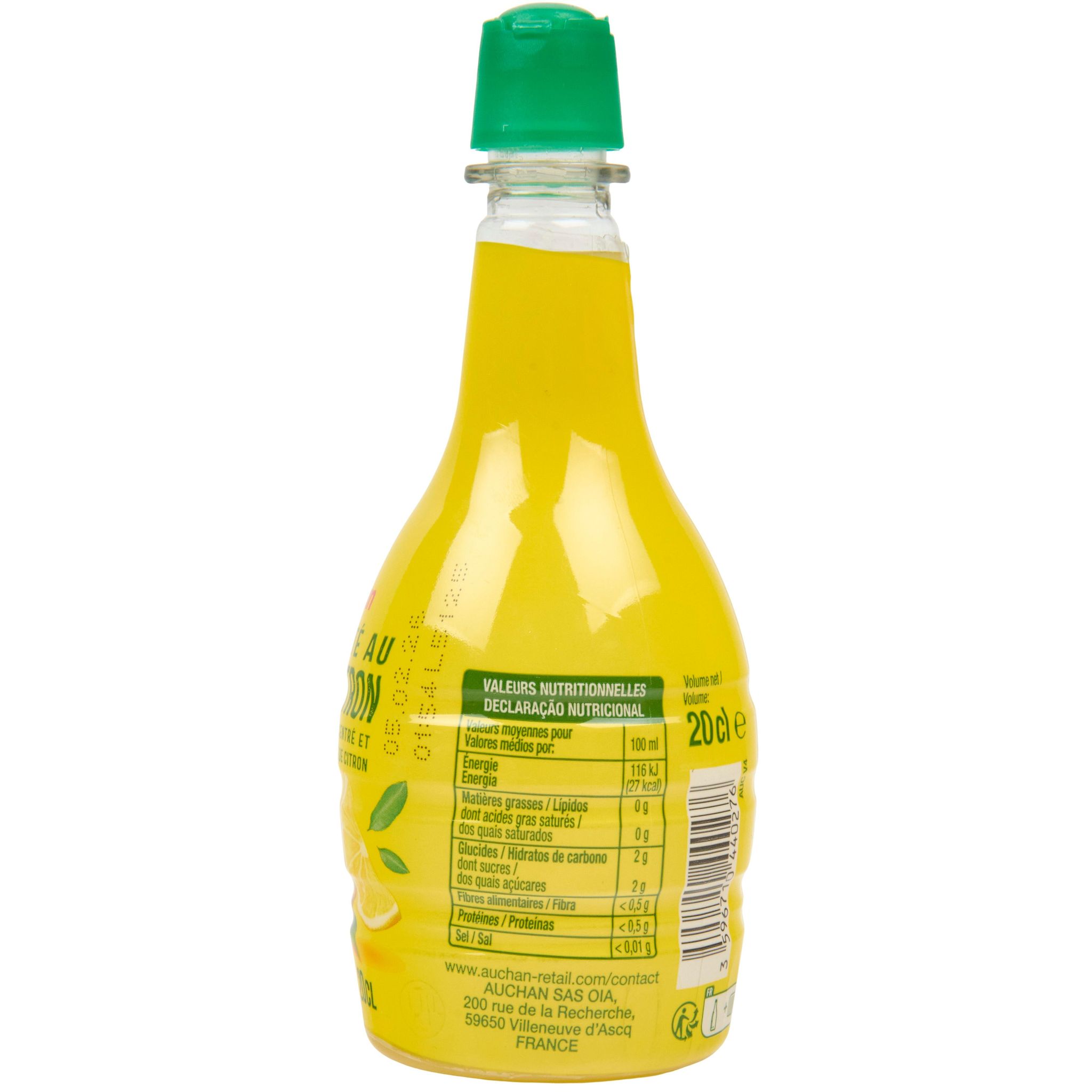 Voir la diapositive 4 : AUCHAN Spécialité au jus de citron à base de jus concentré et huile essentielle 20cl