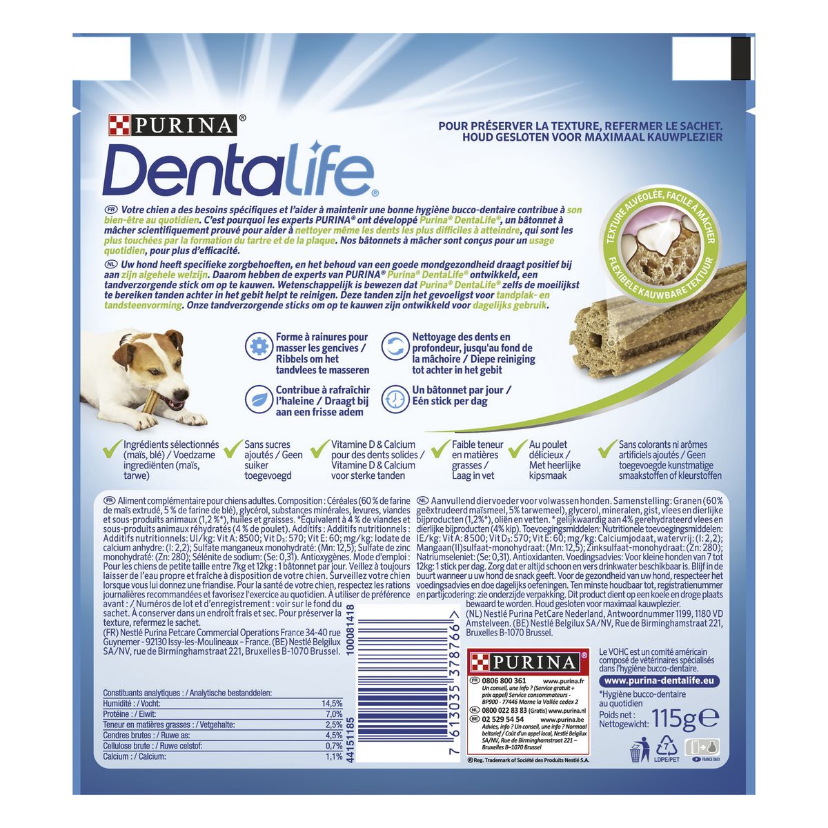 PURINA Dentalife friandises en sticks antitartre pour petit chien 7 sticks 115g