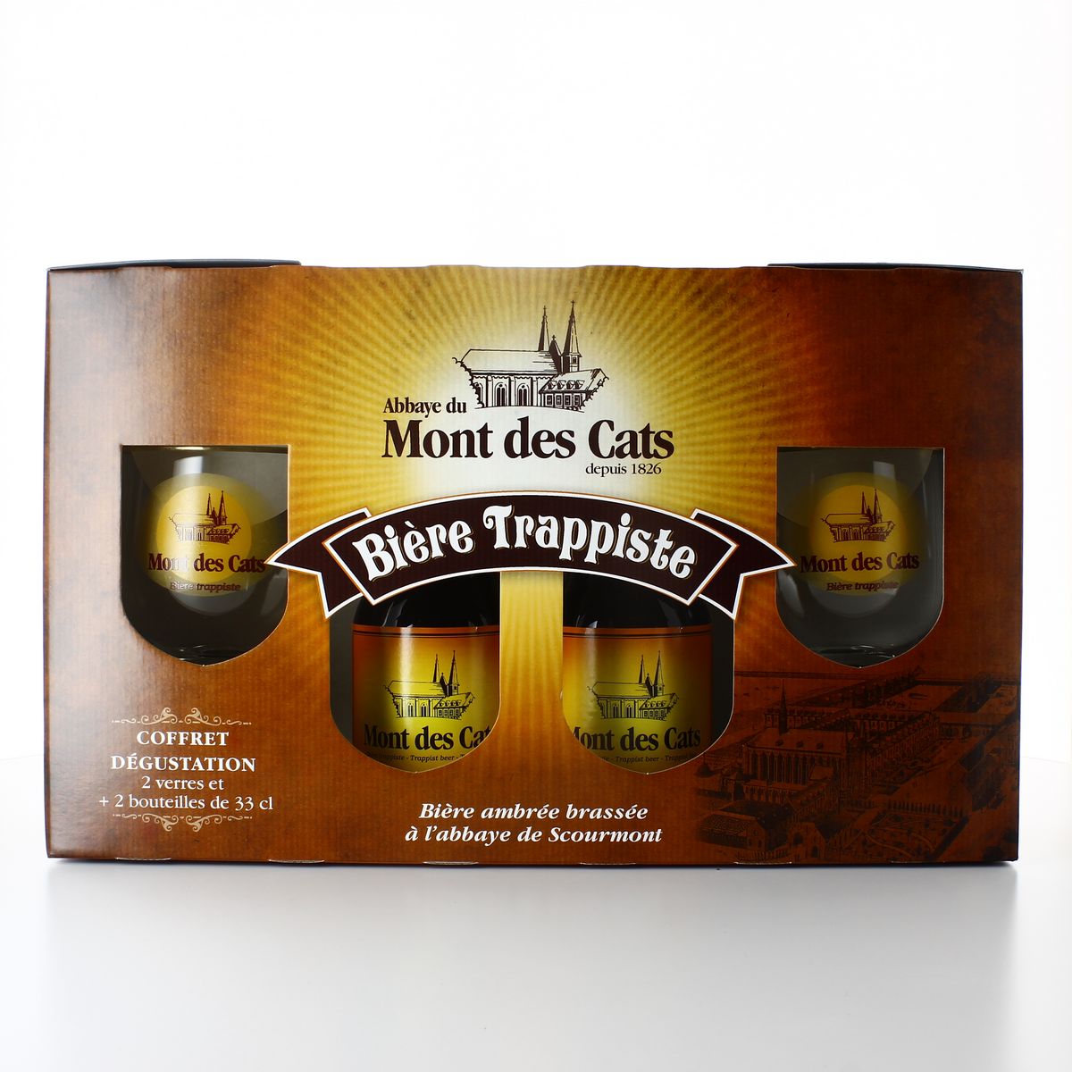 ABBAYE DU MONT DES CATS Coffret dégustation bière trappiste 2x33cl + 2 verres 1 coffret