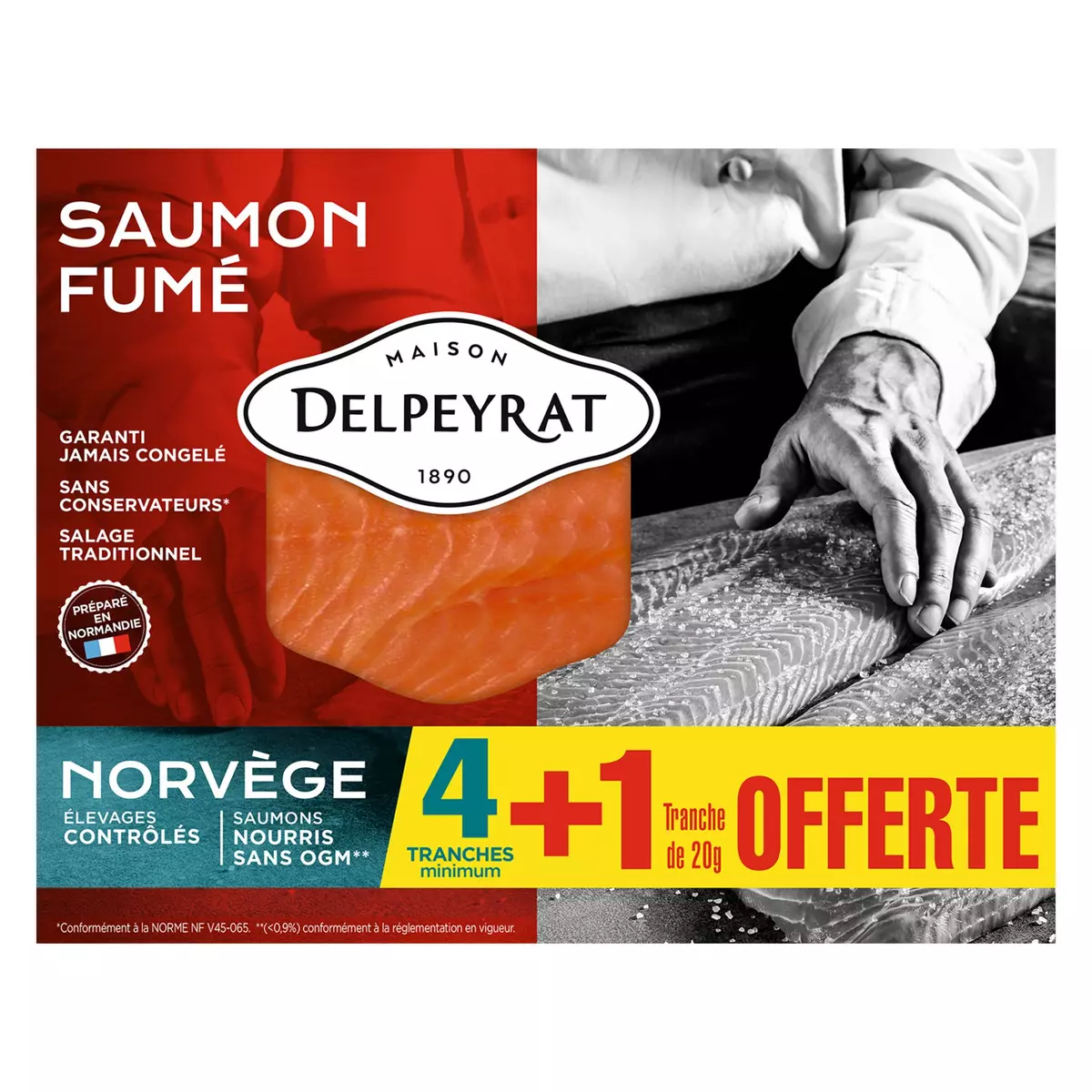 DELPEYRAT Saumon Fumé 4 de Norvège 4 tranches+1 offerte 160g